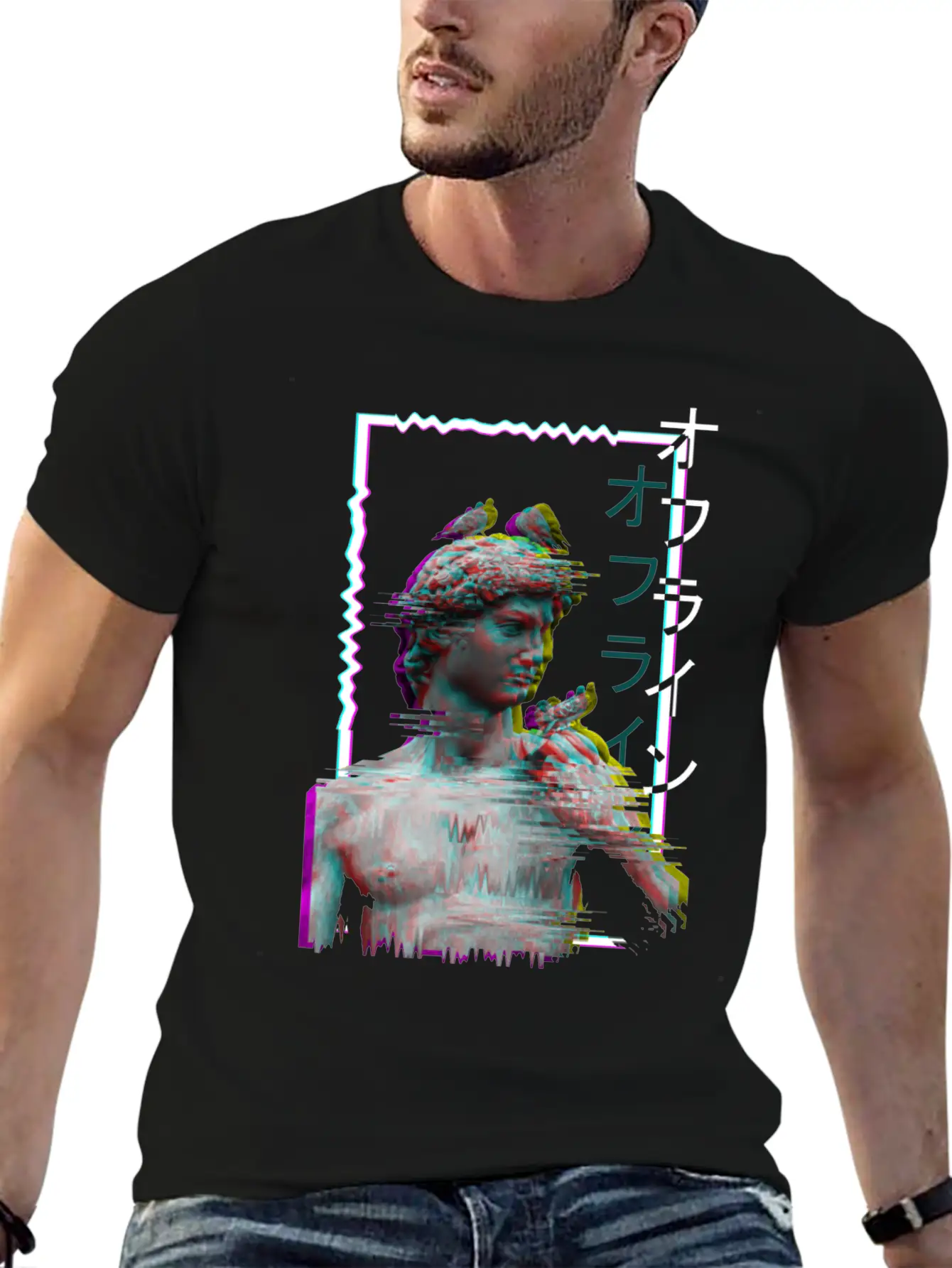 Greek Statue Ancient Vaporwave Synthwave Glitch Basic Graphic T-Shirt – Daily Comfort In Soft Cotton