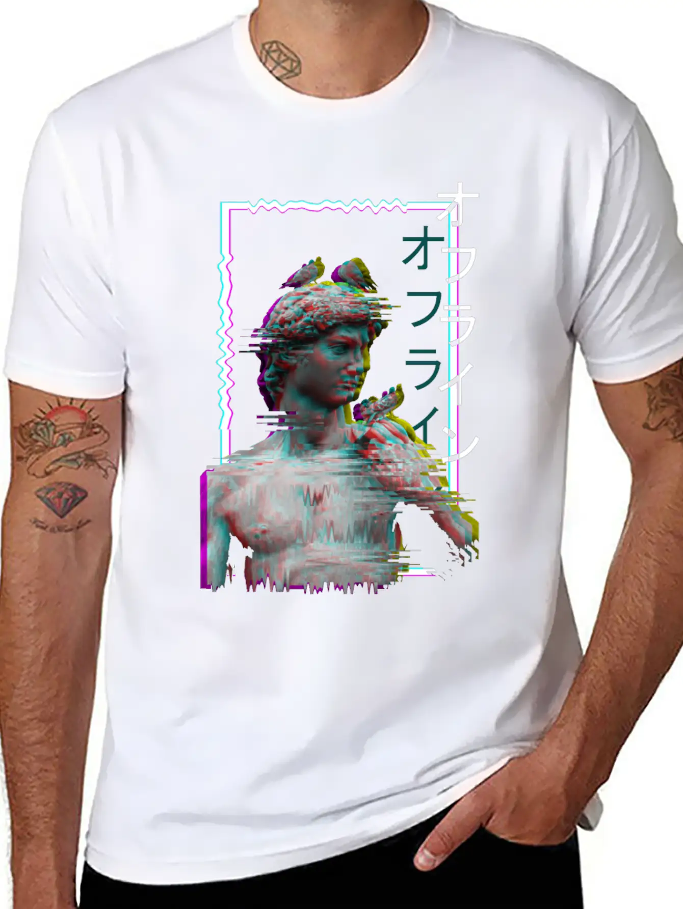 Greek Statue Ancient Vaporwave Synthwave Glitch Basic Graphic T-Shirt – Daily Comfort In Soft Cotton