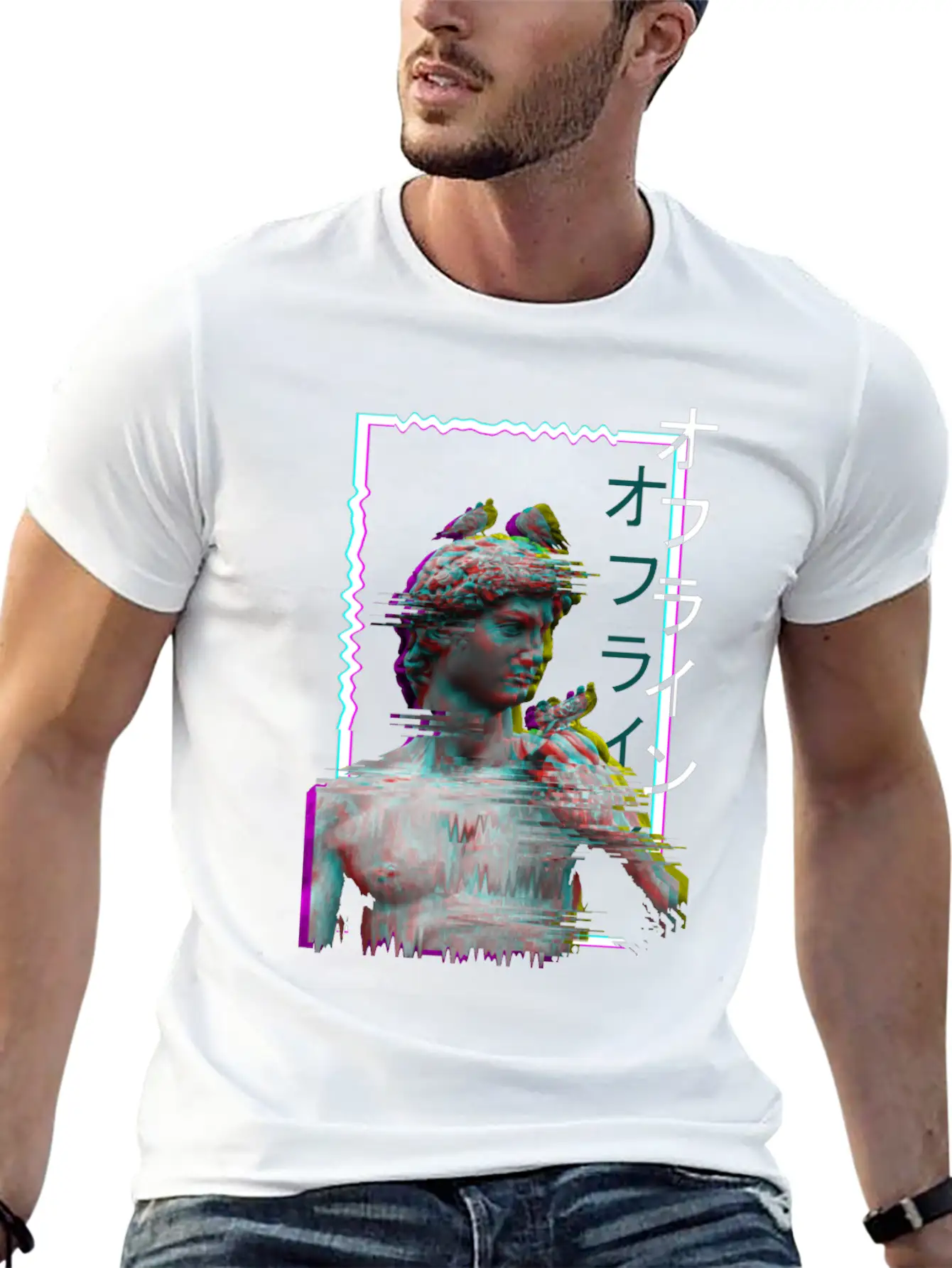 Greek Statue Ancient Vaporwave Synthwave Glitch Basic Graphic T-Shirt – Daily Comfort In Soft Cotton
