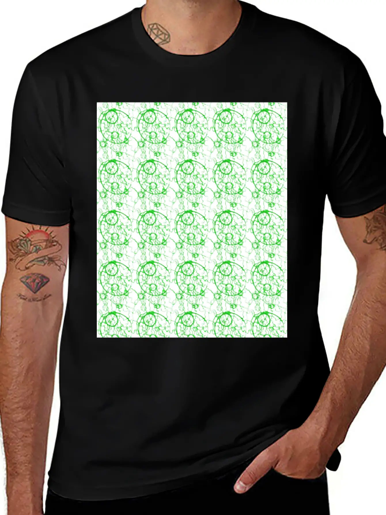 Green Snapshot Seamless Pattern Basic Graphic T-Shirt – Daily Comfort In Soft Cotton