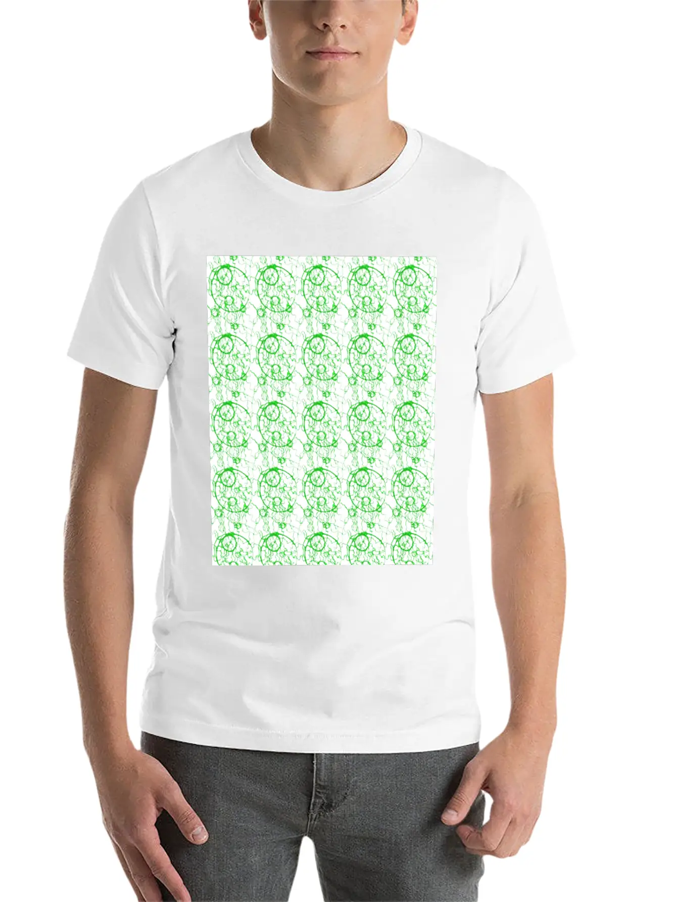 Green Snapshot Seamless Pattern Basic Graphic T-Shirt – Daily Comfort In Soft Cotton