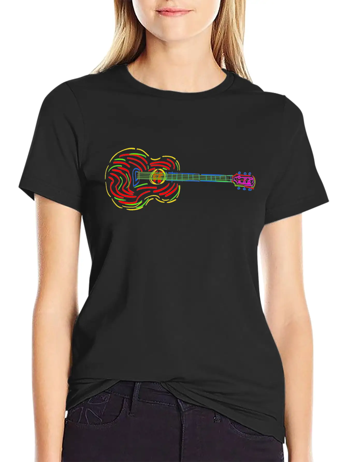Guitar - Line Art Design Stylish Everyday T-Shirt – Unisex Basic Cotton Tee