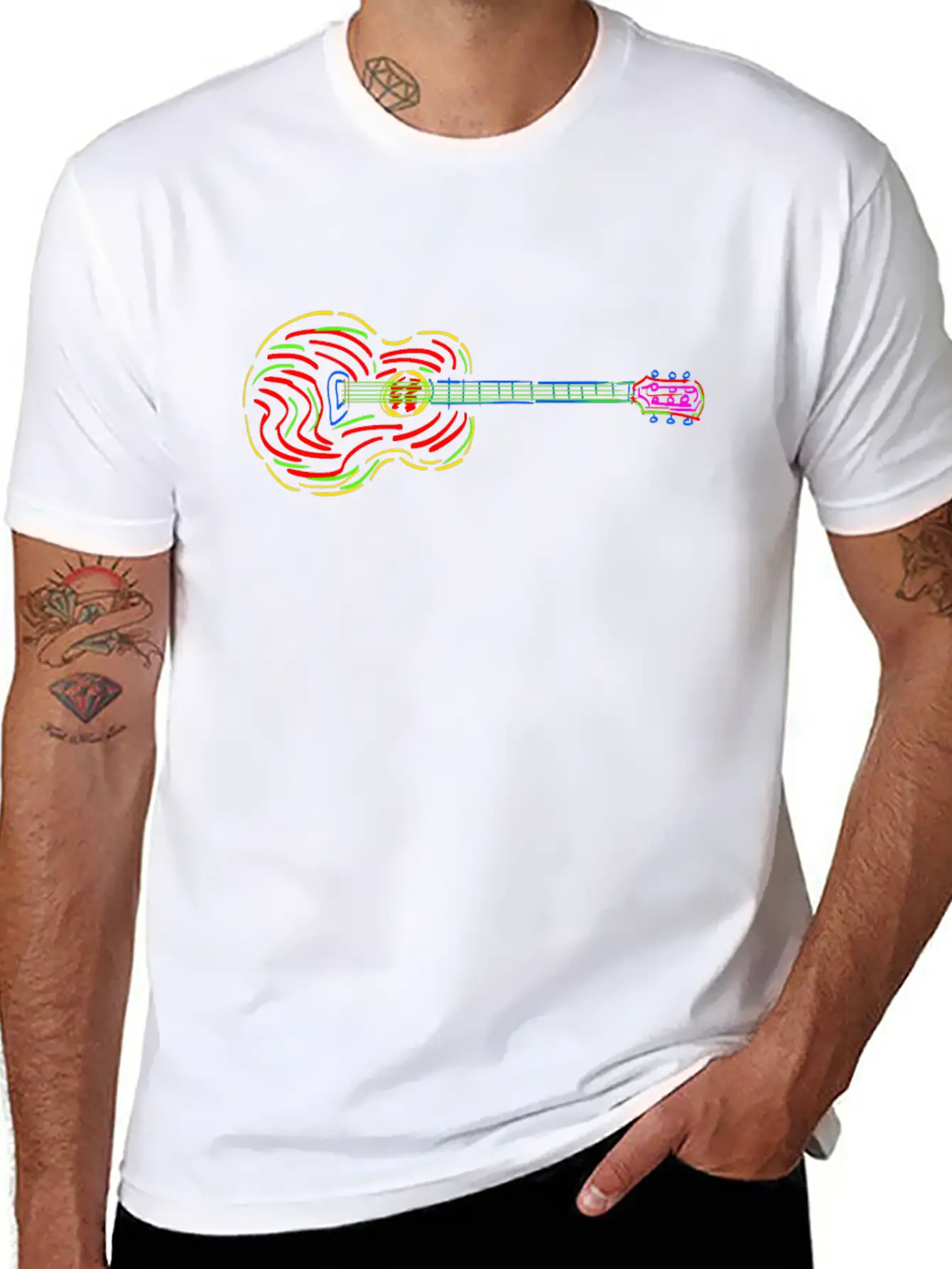 Guitar - Line Art Design Stylish Everyday T-Shirt – Unisex Basic Cotton Tee