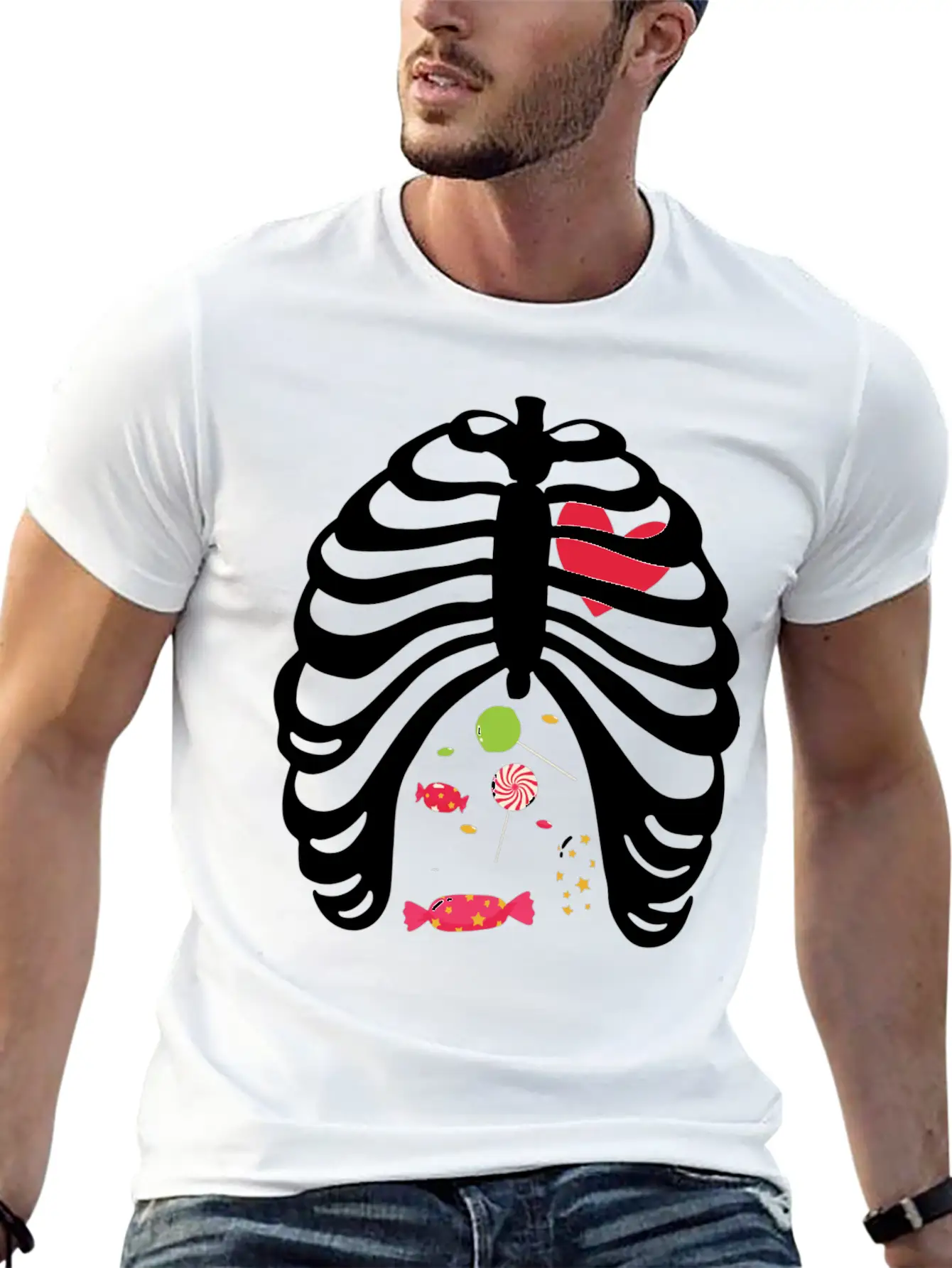Halloween Candy Skeleton Rib Cage Stylish Everyday T-Shirt – Unisex Basic Cotton Tee