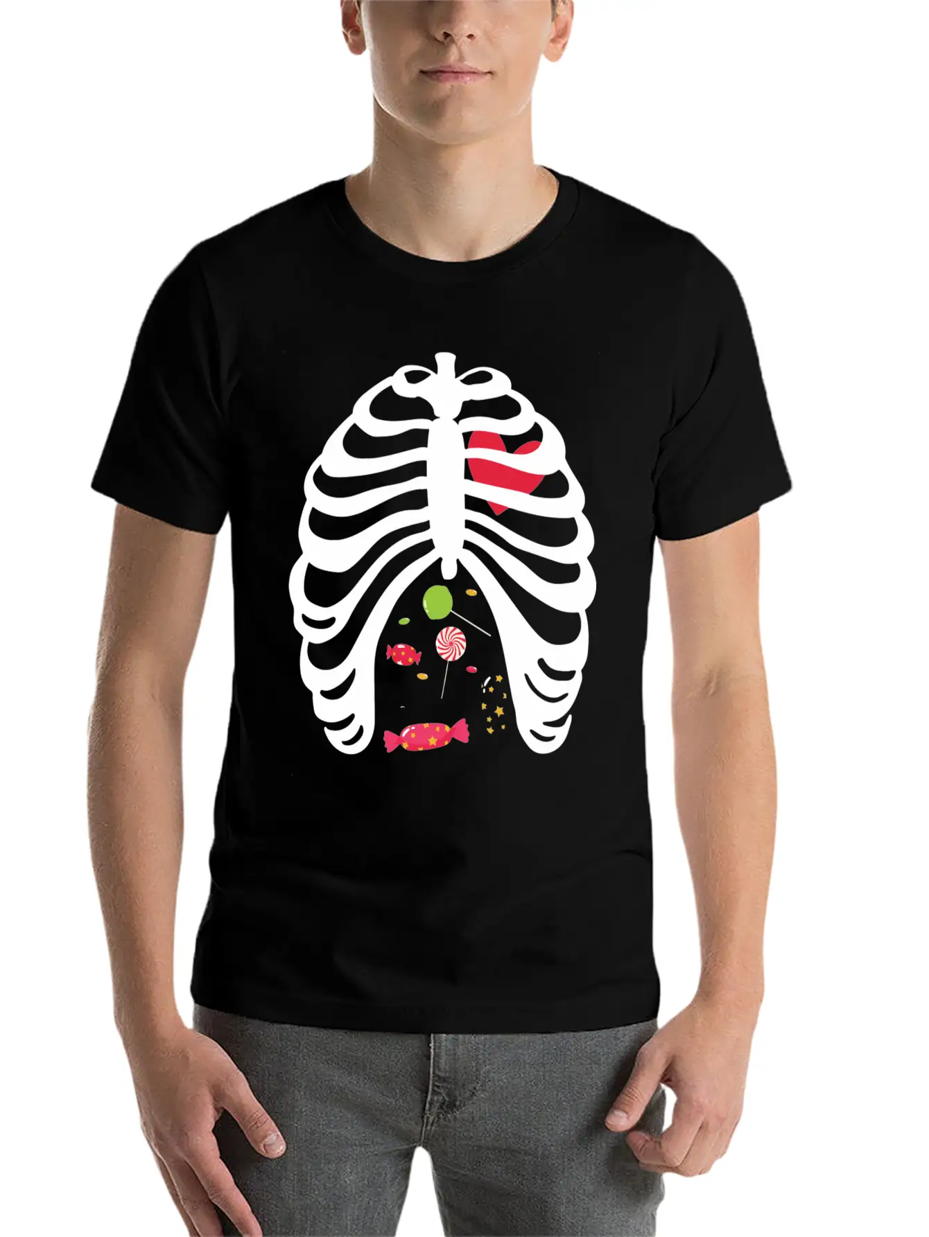 Halloween Candy Skeleton Rib Cage Stylish Everyday T-Shirt – Unisex Basic Cotton Tee