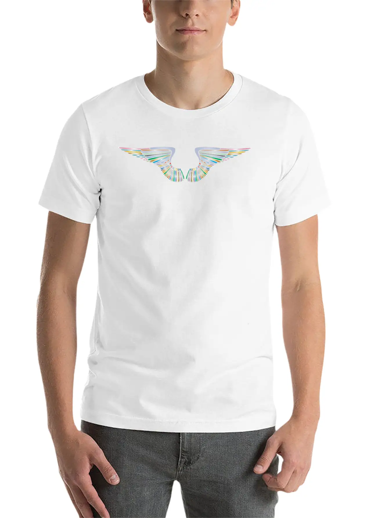 Hand Drawn Wings Prismatic Basic Graphic T-Shirt – Daily Comfort In Soft Cotton
