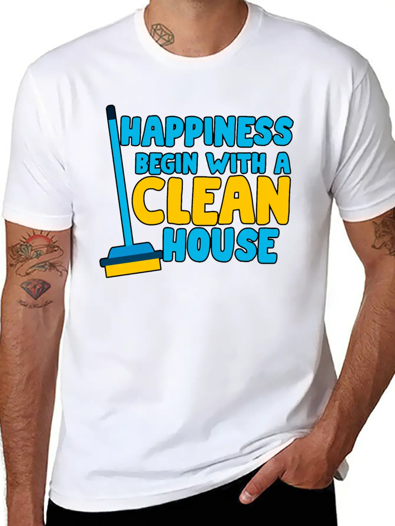 Happiness Begins With A Clean House Basic Graphic T-Shirt – Daily Comfort In Soft Cotton