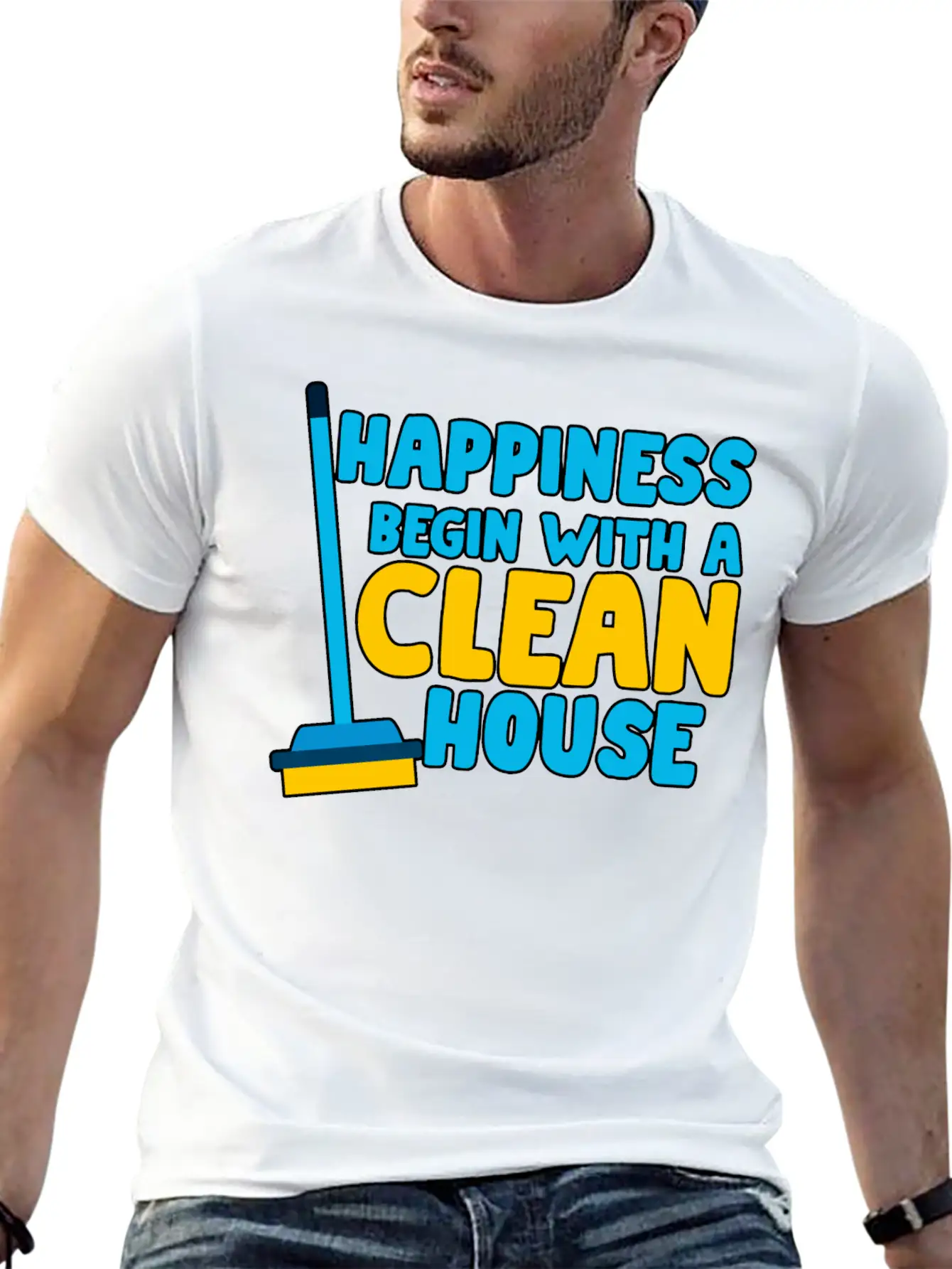 Happiness Begins With A Clean House Basic Graphic T-Shirt – Daily Comfort In Soft Cotton