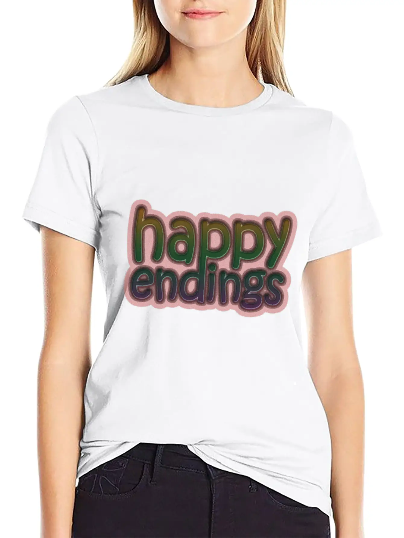 Happy Endings - Neon Quotes Basic Graphic T-Shirt – Daily Comfort In Soft Cotton