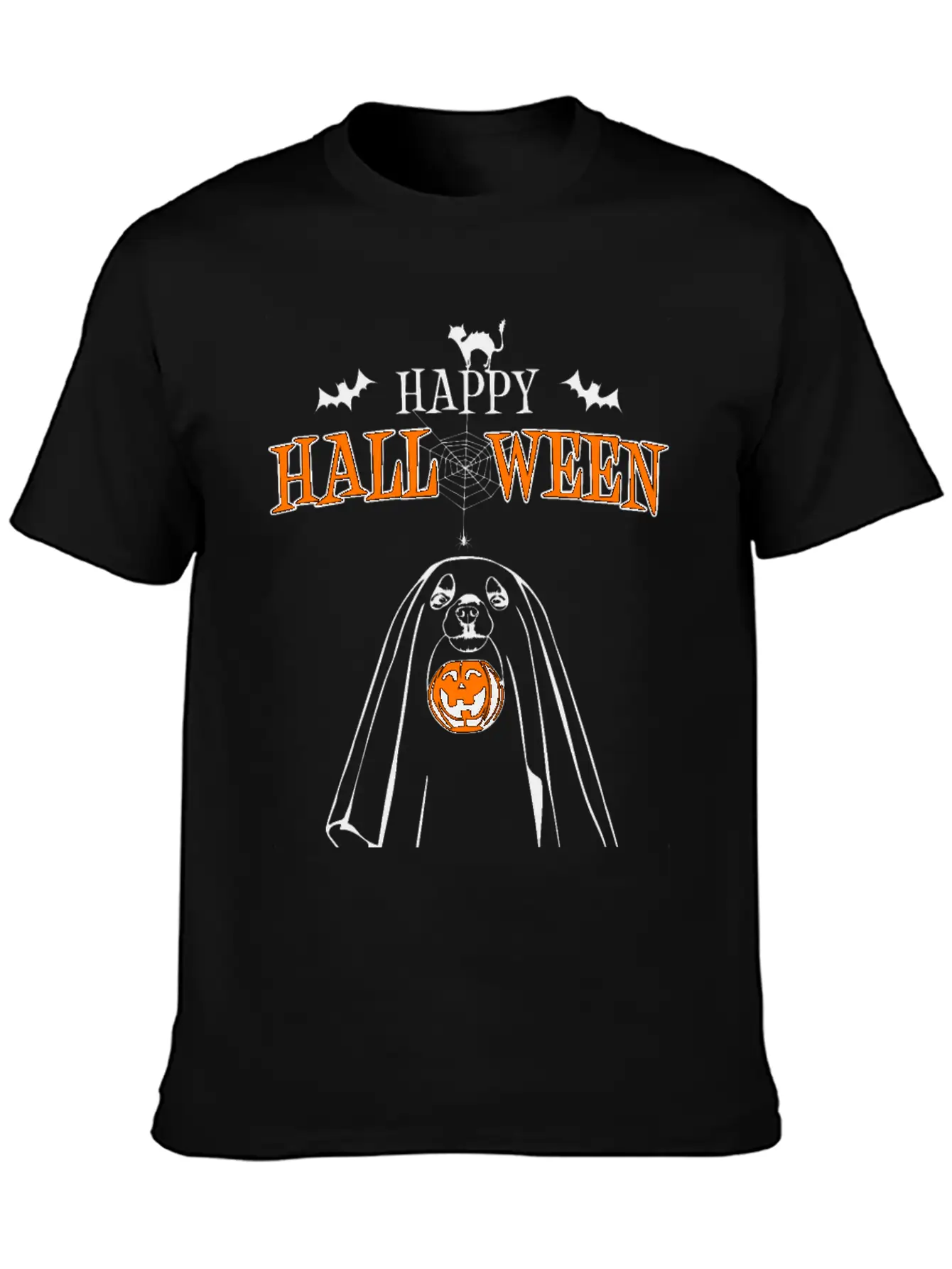 Happy Halloween Ghost Dog Wilsigns Stylish Everyday T-Shirt – Unisex Basic Cotton Tee