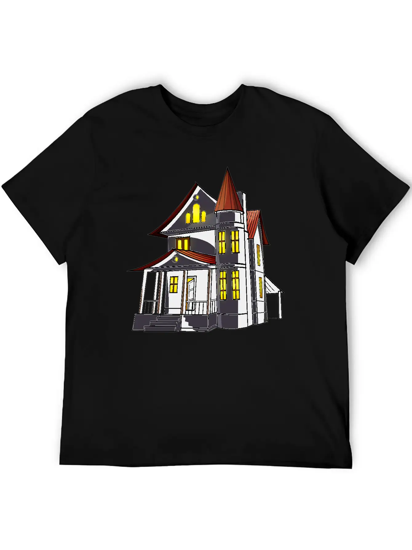 Haunted House By Night Basic Graphic T-Shirt – Daily Comfort In Soft Cotton