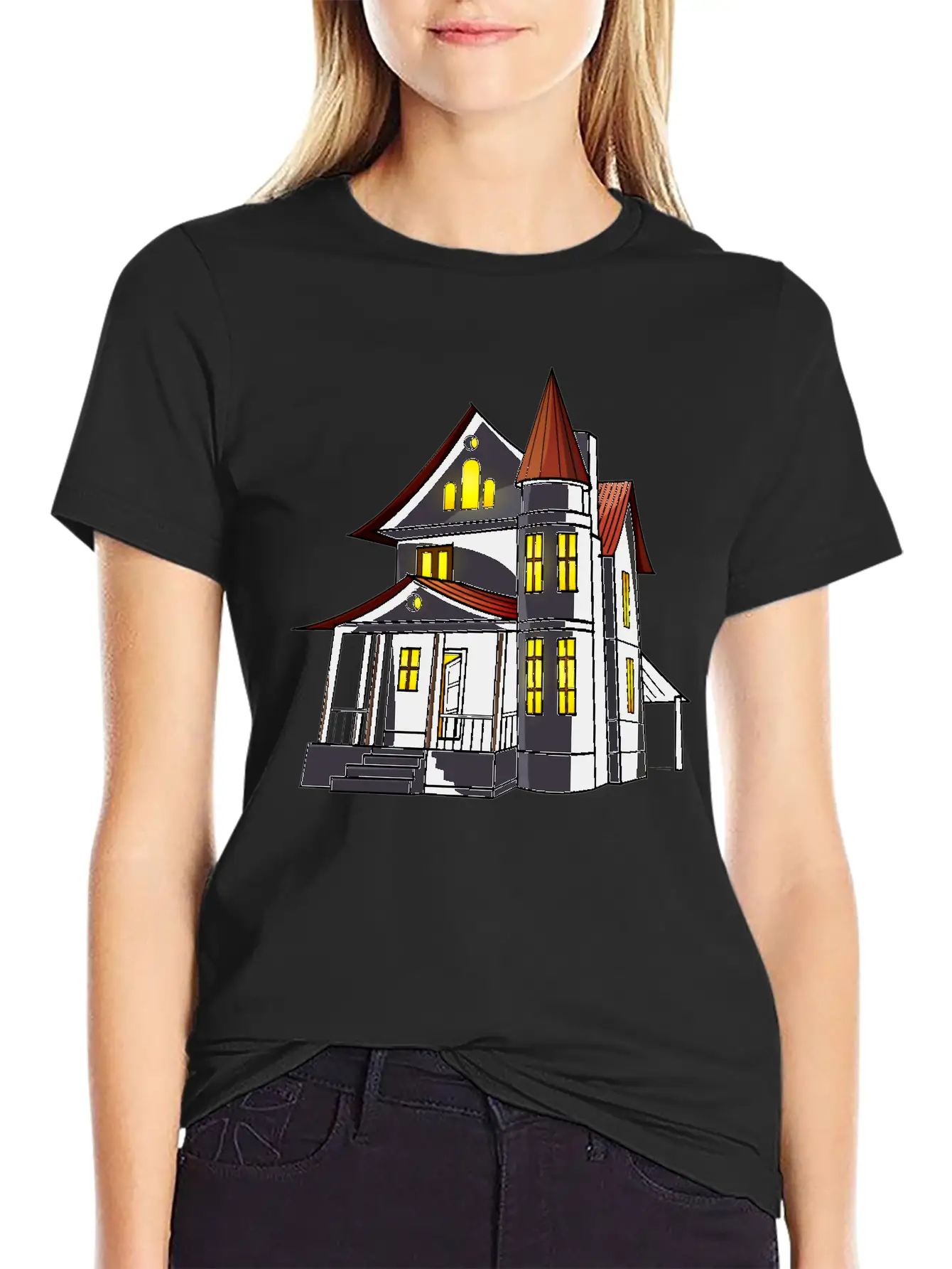 Haunted House By Night Basic Graphic T-Shirt – Daily Comfort In Soft Cotton
