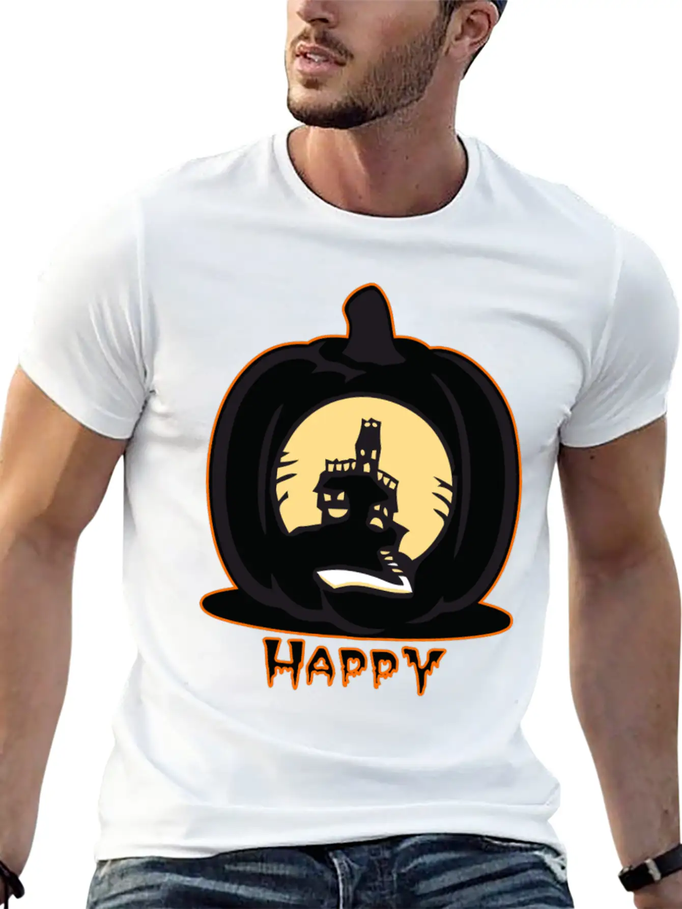 Haunted House Pumpkin Basic Graphic T-Shirt – Daily Comfort In Soft Cotton