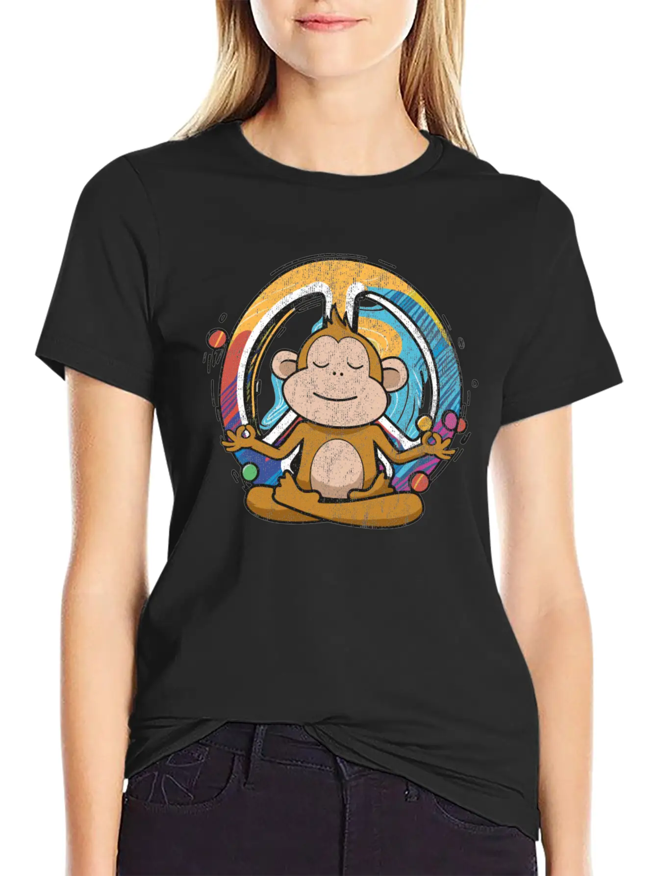 Hippie Monkey Peace Sign Yoga Cool Ape Funny Basic Graphic T-Shirt – Daily Comfort In Soft Cotton