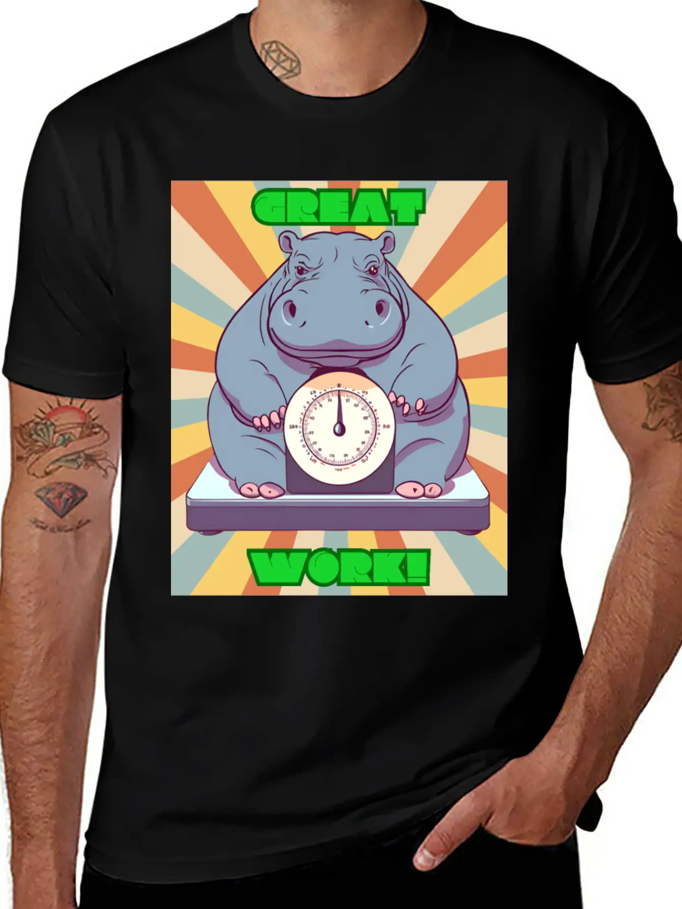 Hippopotamus On Scale Basic Graphic T-Shirt – Daily Comfort In Soft Cotton