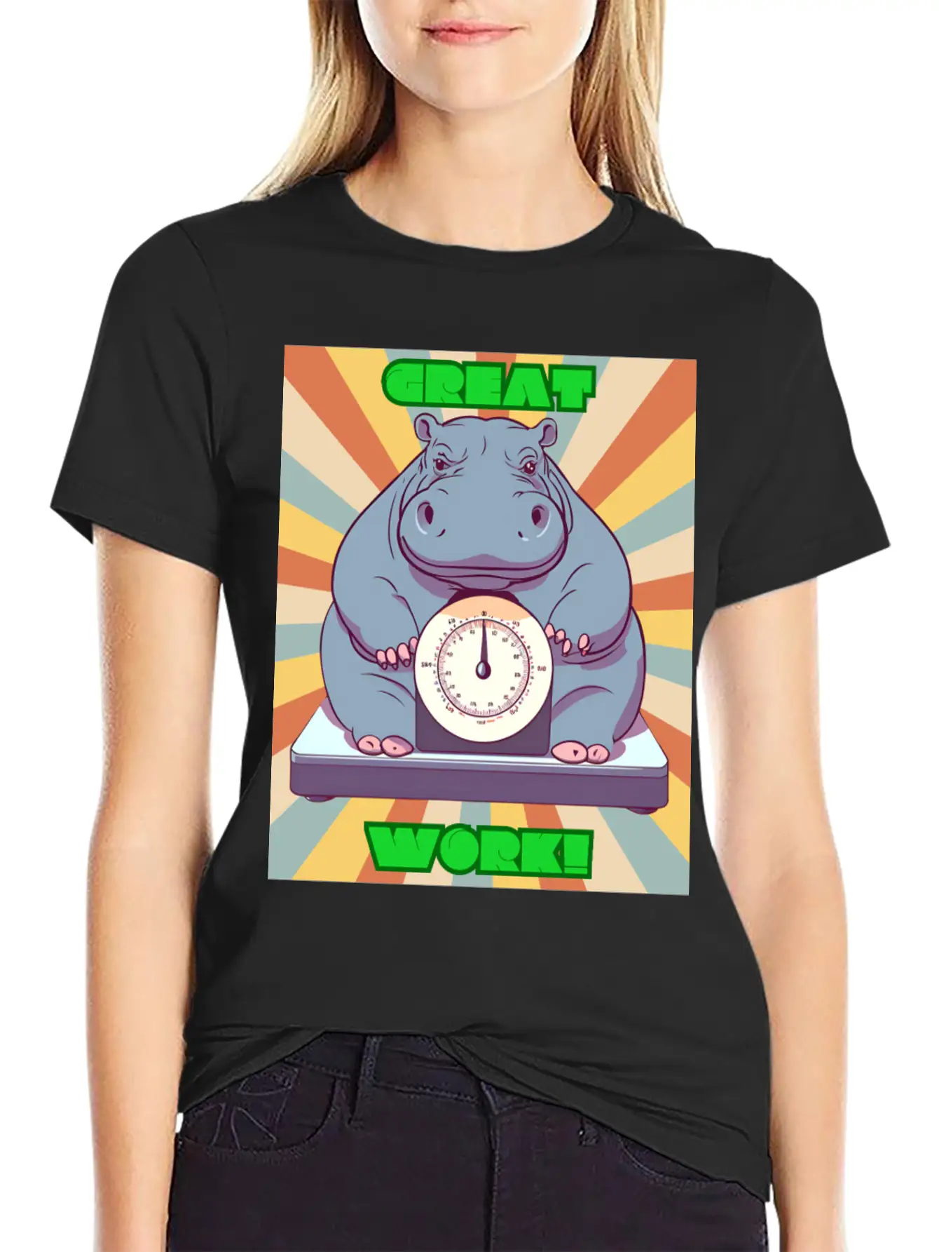 Hippopotamus On Scale Basic Graphic T-Shirt – Daily Comfort In Soft Cotton