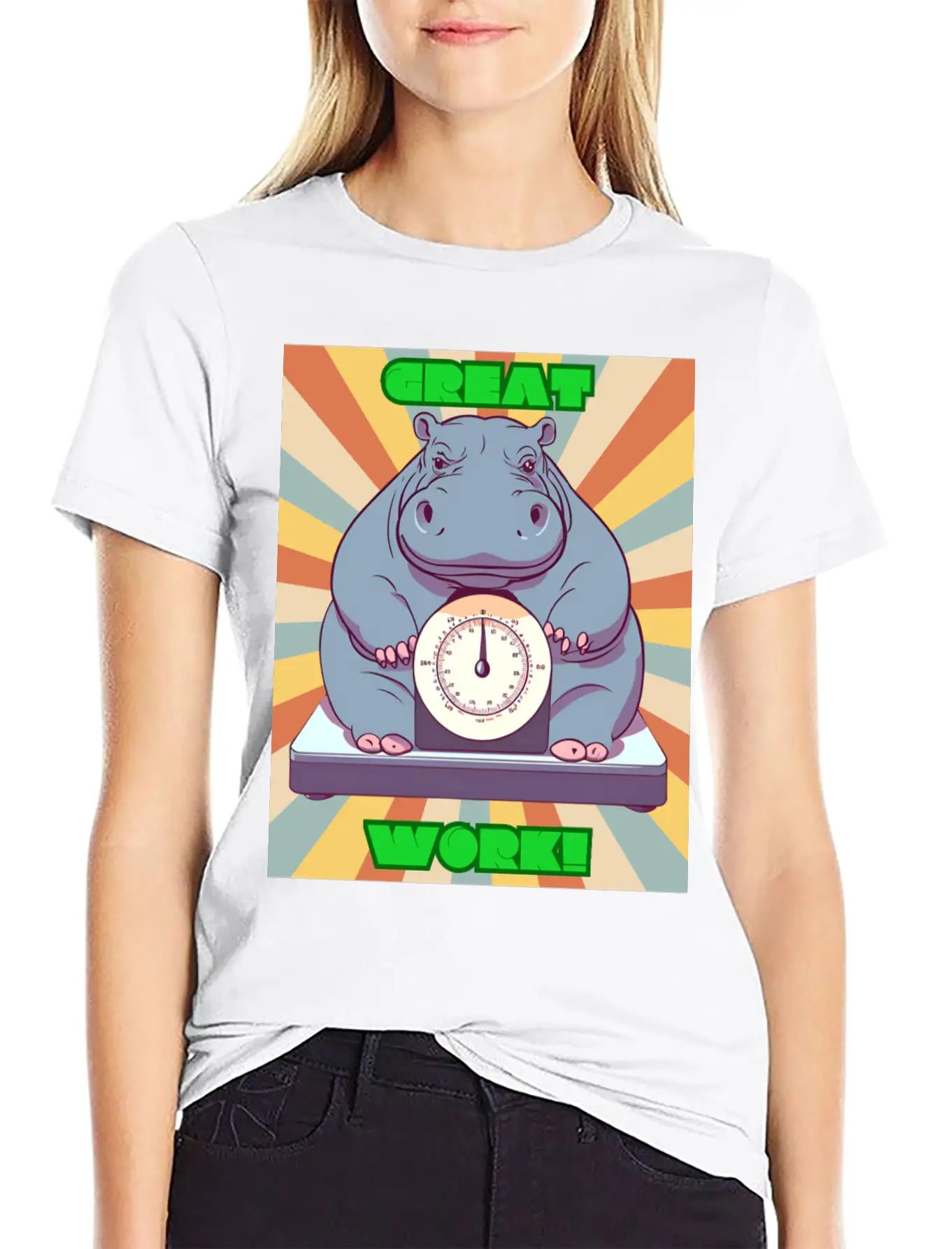 Hippopotamus On Scale Basic Graphic T-Shirt – Daily Comfort In Soft Cotton