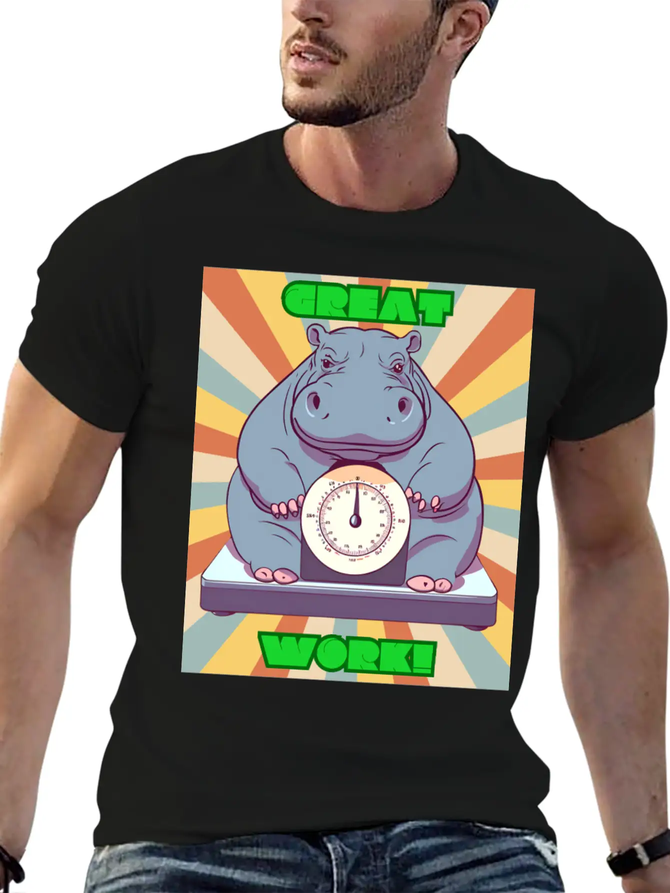 Hippopotamus On Scale Basic Graphic T-Shirt – Daily Comfort In Soft Cotton