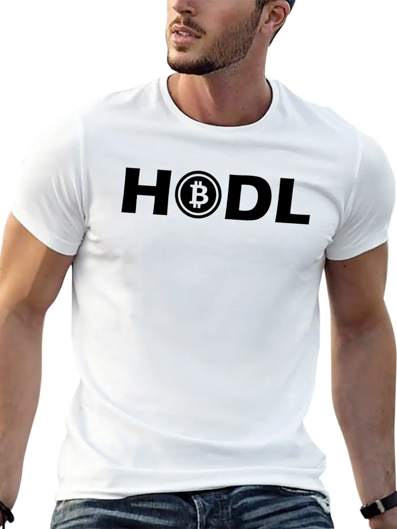 HODL BTC Bitcoin Cryptocurrency White Stylish Everyday T-Shirt – Unisex Basic Cotton Tee