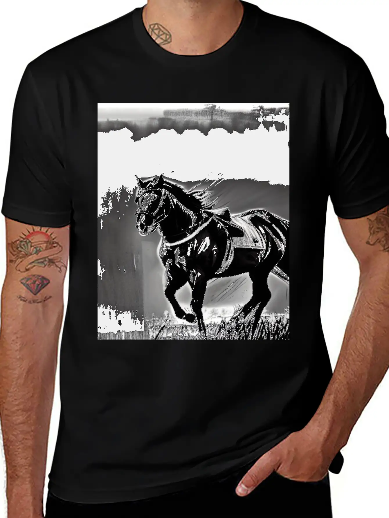 Horse Black And White Basic Graphic T-Shirt – Daily Comfort In Soft Cotton