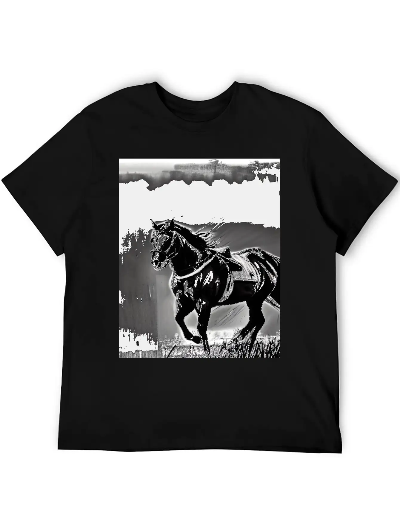 Horse Black And White Basic Graphic T-Shirt – Daily Comfort In Soft Cotton