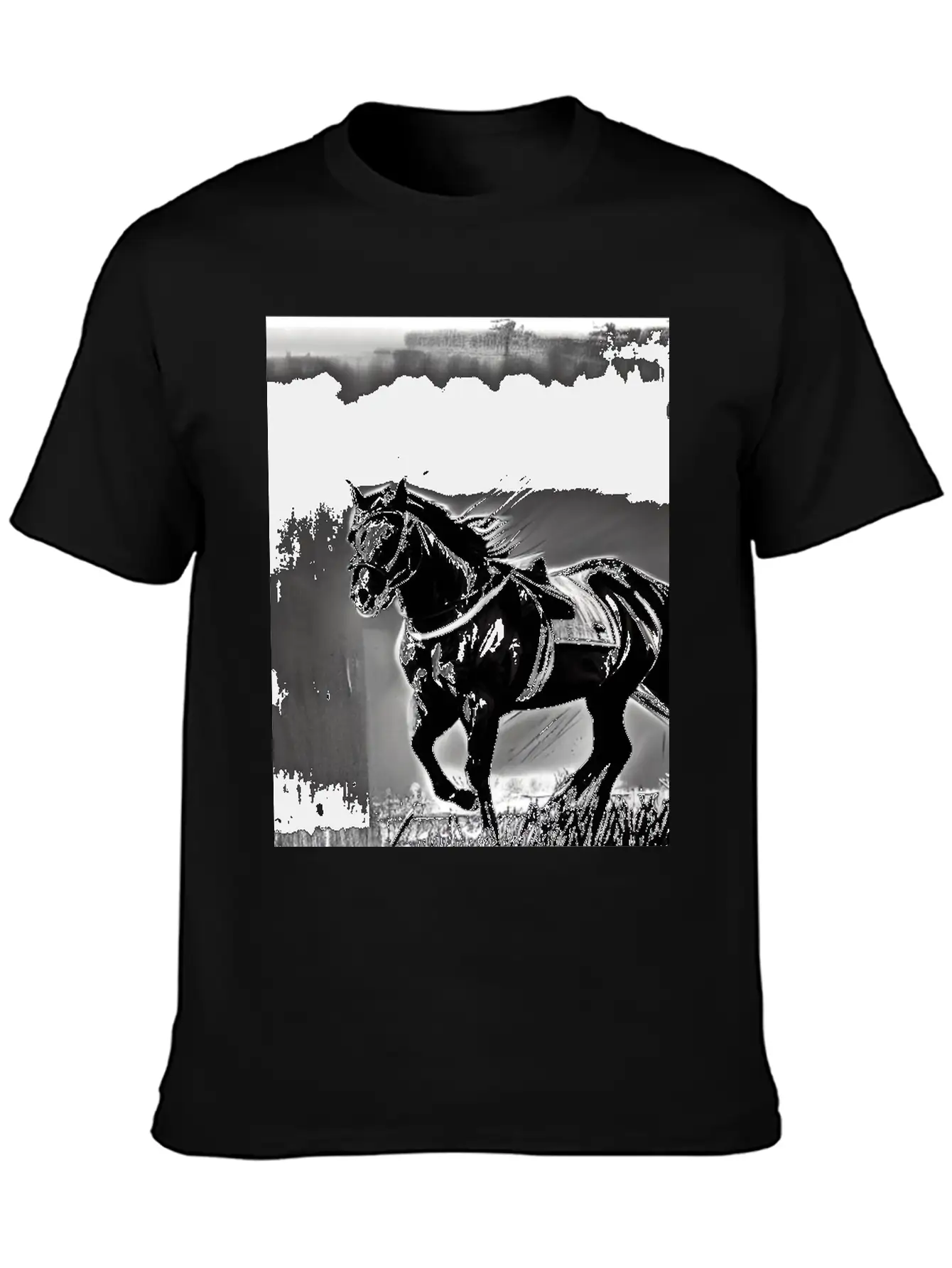 Horse Black And White Basic Graphic T-Shirt – Daily Comfort In Soft Cotton