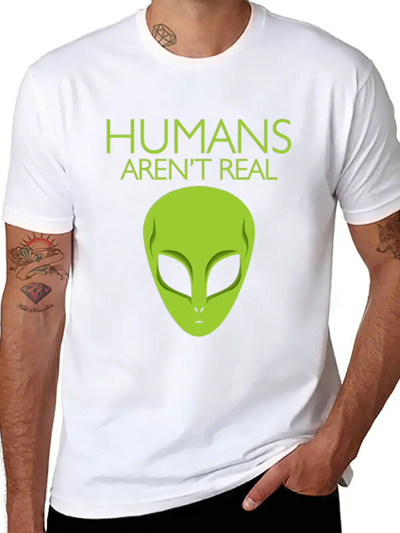 Humans Arent Real Alien Believe Alien Head Tee Stylish Everyday T-Shirt – Unisex Basic Cotton Tee