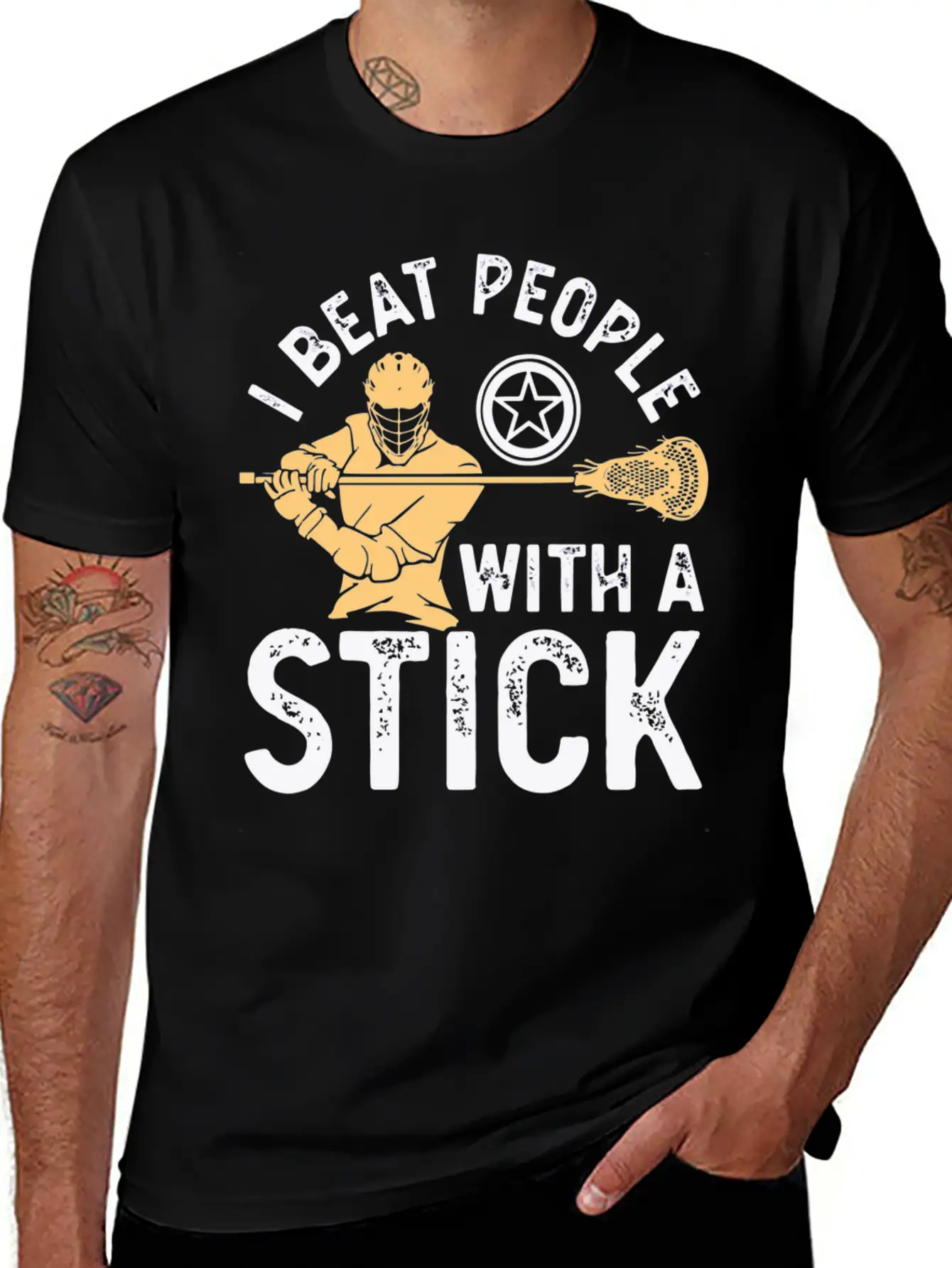 I Beat People With A Stick Funnys Lacrosse Player Basic Graphic T-Shirt – Daily Comfort In Soft Cotton