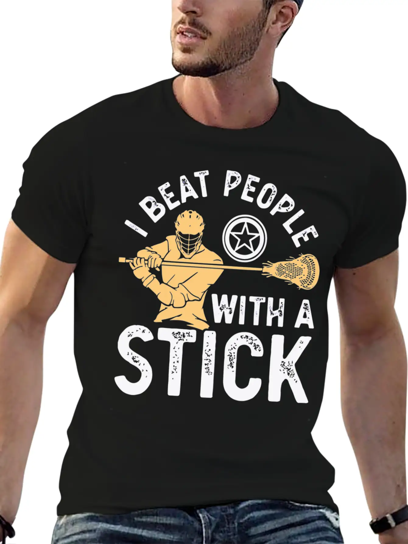 I Beat People With A Stick Funnys Lacrosse Player Basic Graphic T-Shirt – Daily Comfort In Soft Cotton