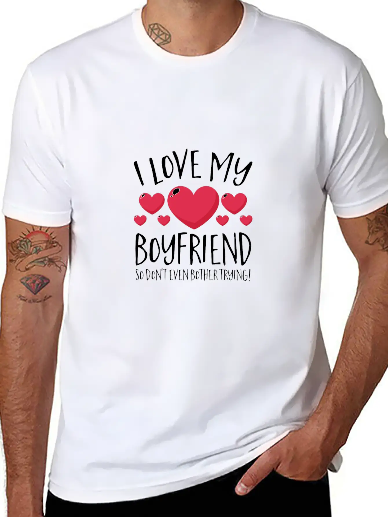 I Love My Boyfriend So Don'T Even Bother Trying Ho Simple Everyday Graphic Tee – Lightweight Summer Wear