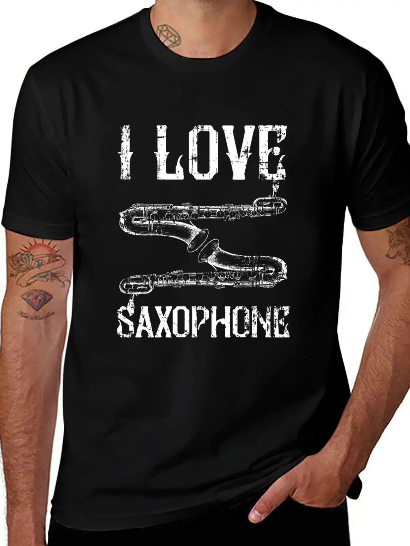 I Love Saxophone Stylish Everyday T-Shirt – Unisex Basic Cotton Tee