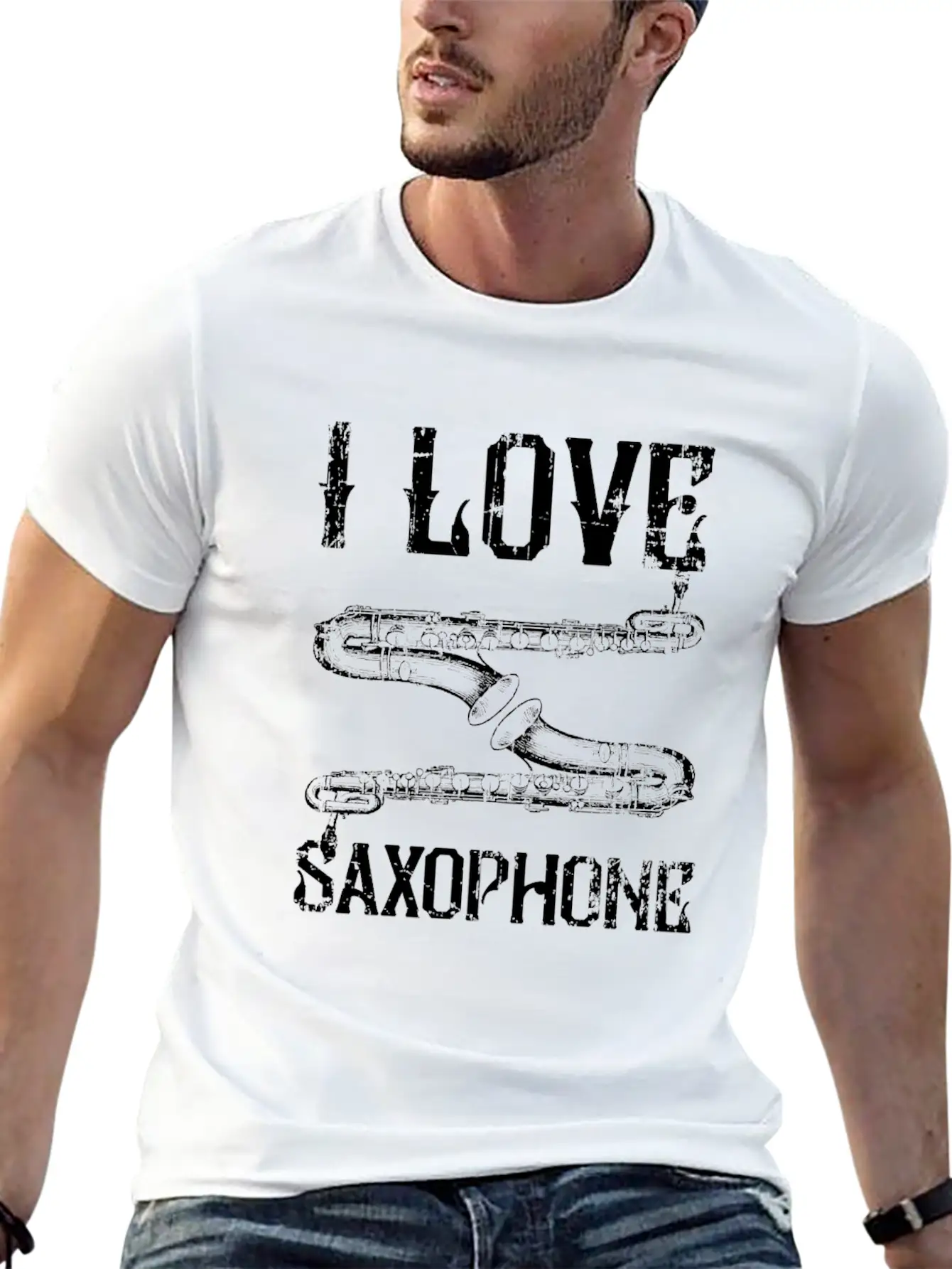 I Love Saxophone Stylish Everyday T-Shirt – Unisex Basic Cotton Tee