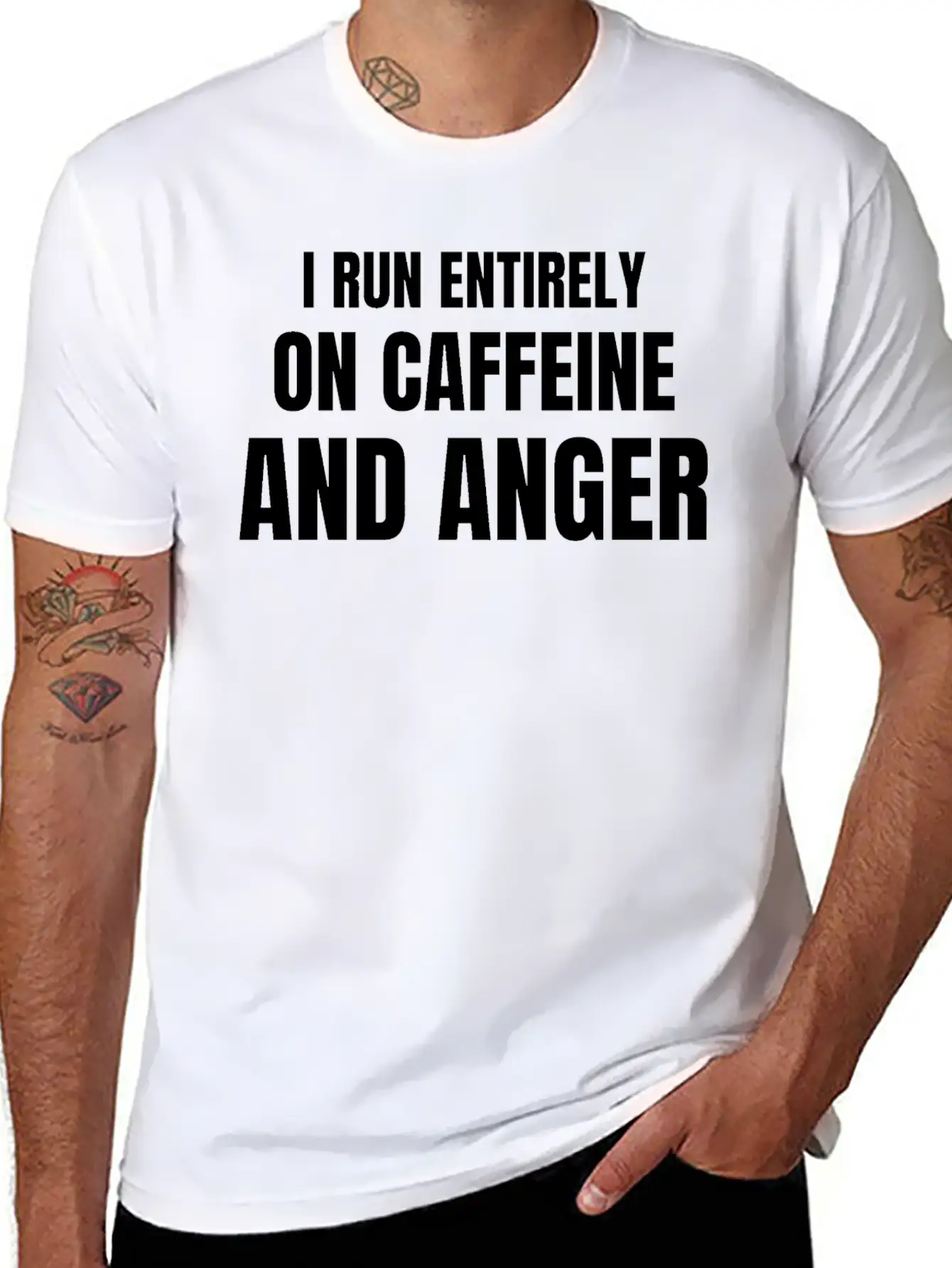 I Run Entirely On Caffeine And Anger - Funny Relaxed Everyday Tee – Lightweight And Durable Cotton