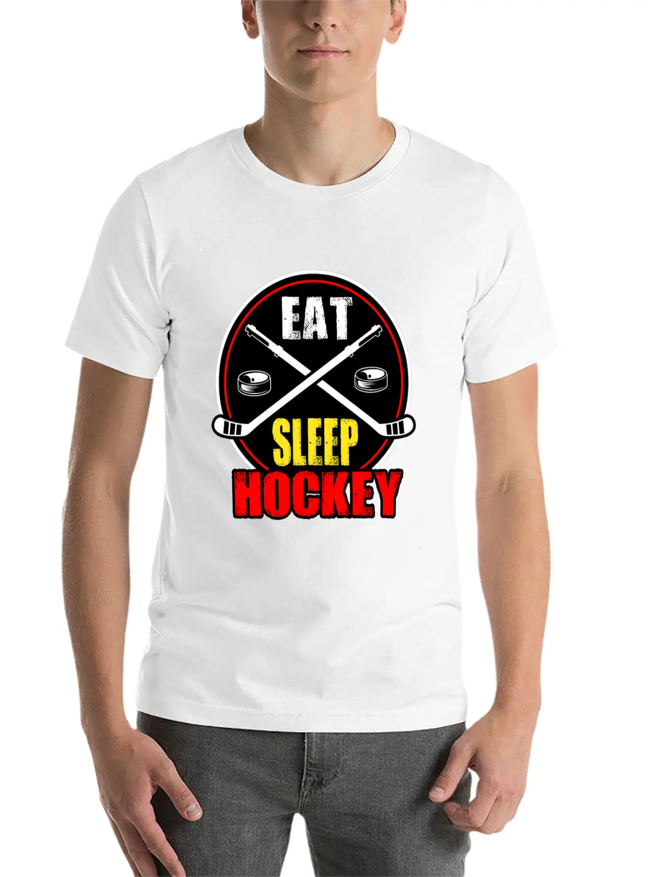 Ice Hockey Mask Puck Stick Field Goal Champion Stylish Everyday T-Shirt – Unisex Basic Cotton Tee