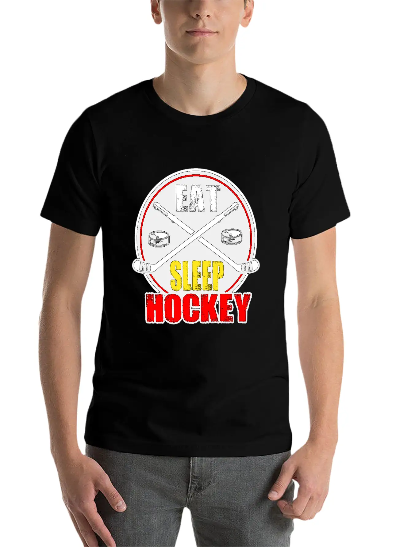 Ice Hockey Mask Puck Stick Field Goal Champion Stylish Everyday T-Shirt – Unisex Basic Cotton Tee