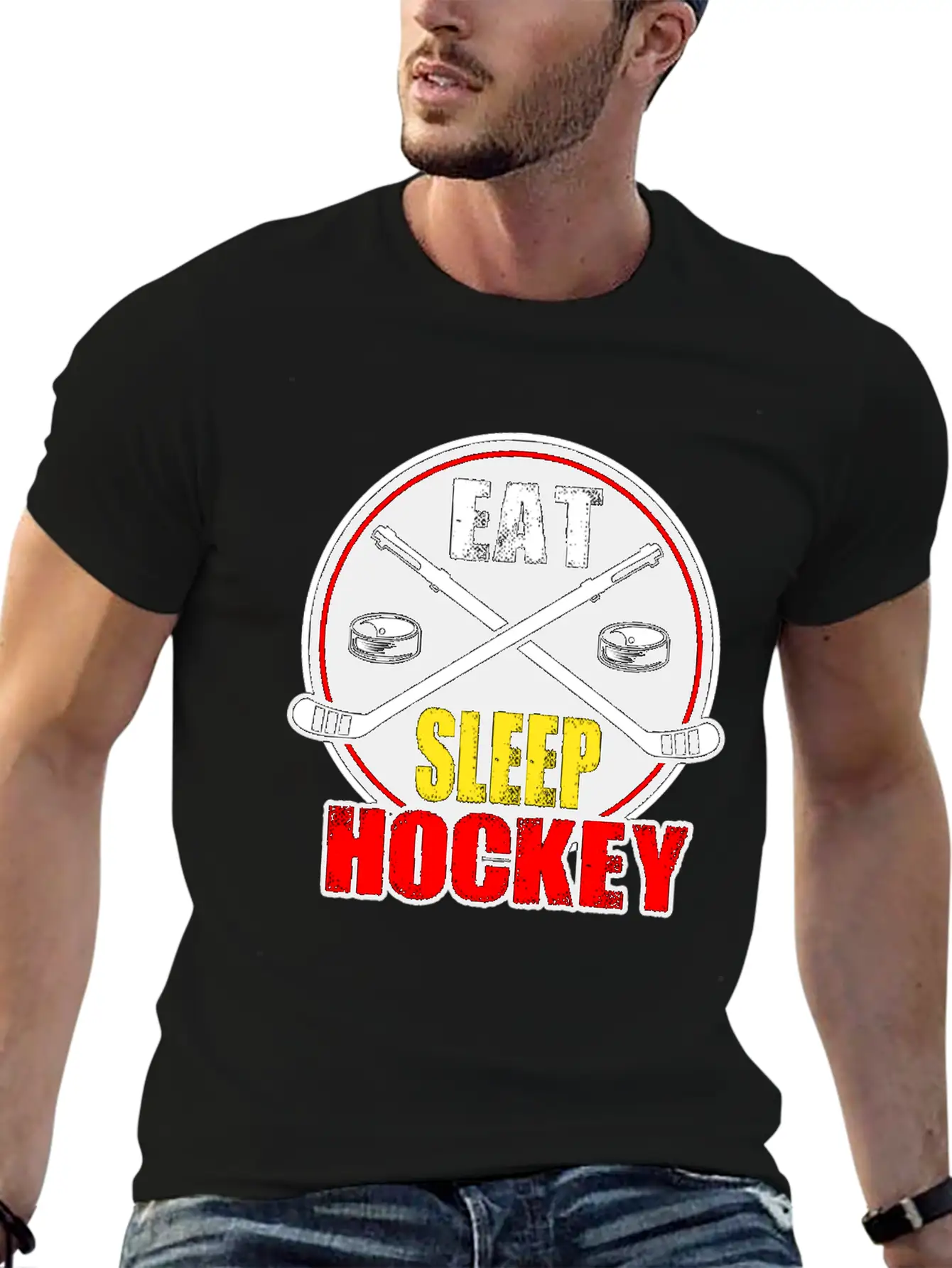 Ice Hockey Mask Puck Stick Field Goal Champion Stylish Everyday T-Shirt – Unisex Basic Cotton Tee