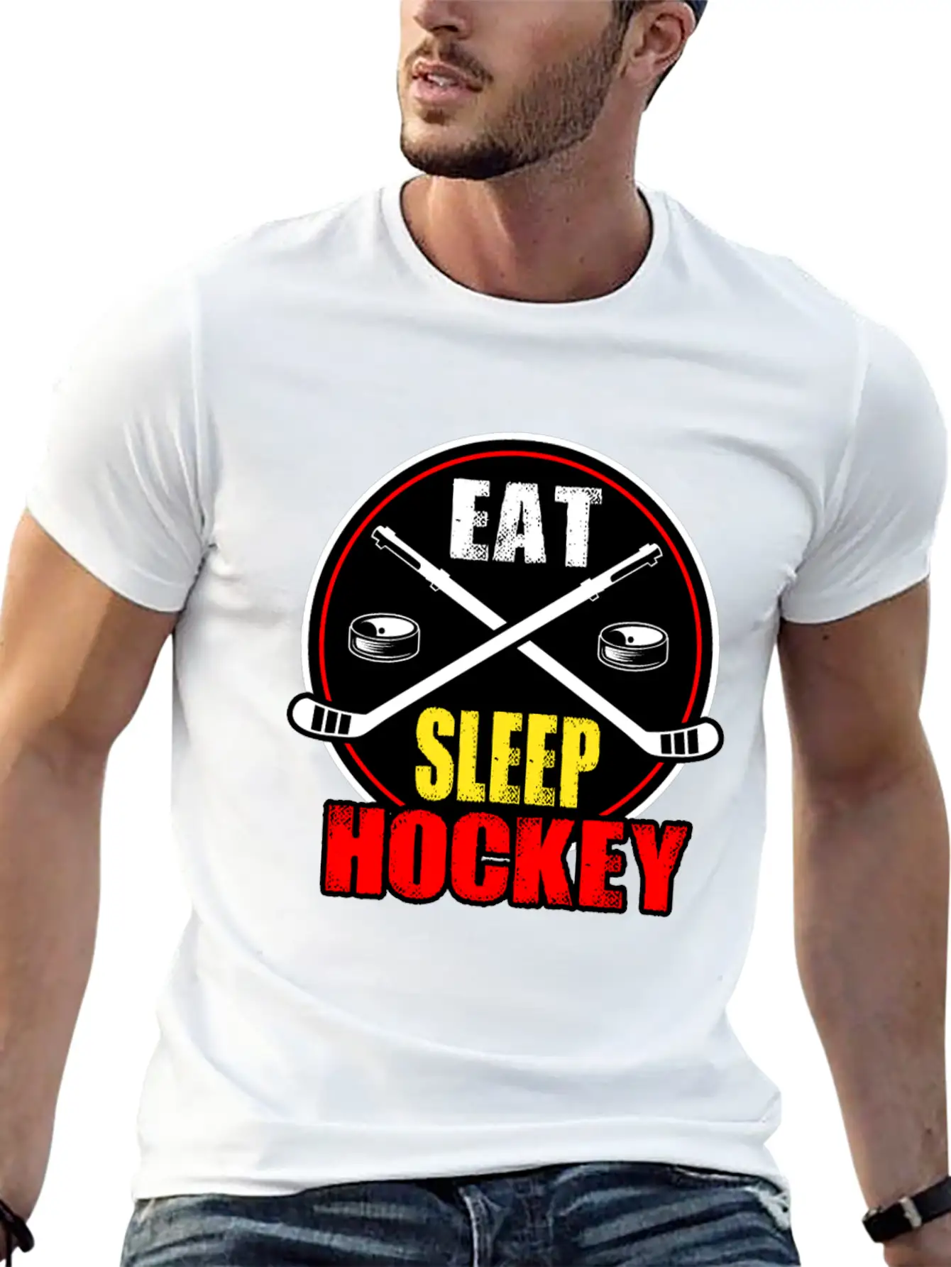 Ice Hockey Mask Puck Stick Field Goal Champion Stylish Everyday T-Shirt – Unisex Basic Cotton Tee