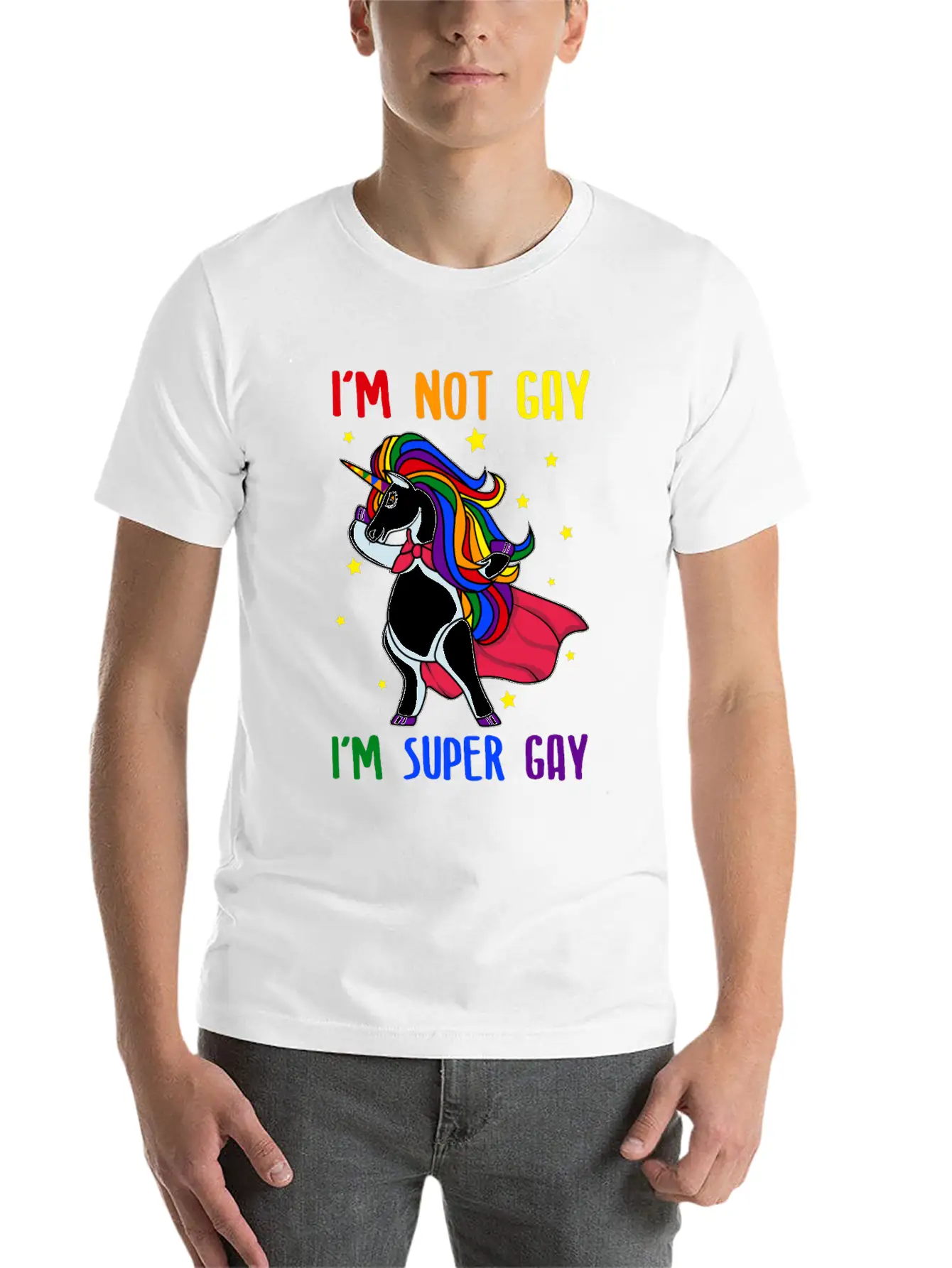 Im Not Gay Im Super Gay LGBTQ Pride Unicorn Lover Basic Graphic T-Shirt – Daily Comfort In Soft Cotton
