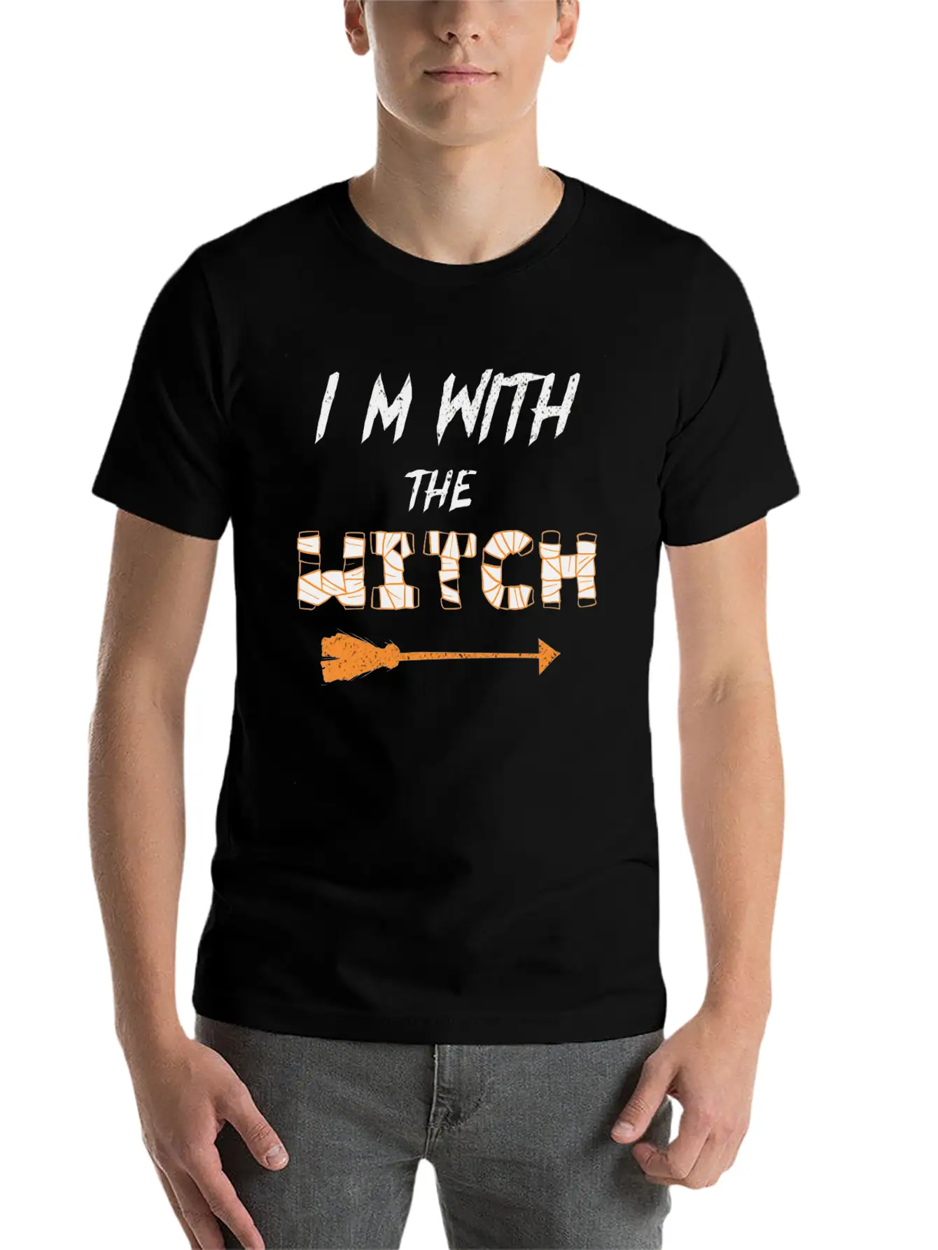 I'm With The Witch Halloween Fun Stylish Everyday T-Shirt – Unisex Basic Cotton Tee
