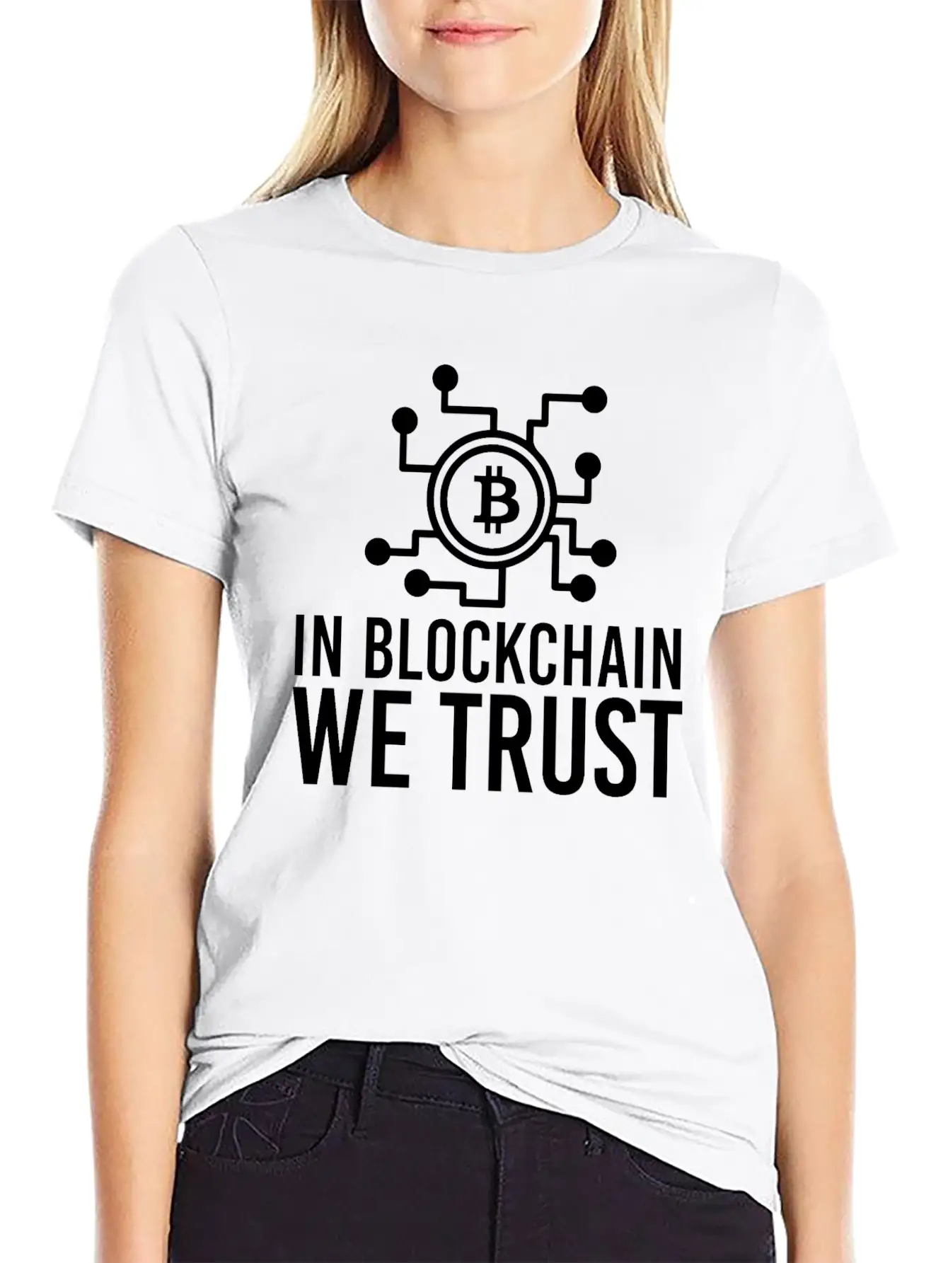 In Blockchain We Trust Bitcoin Funny Gift Idea Basic Graphic T-Shirt – Daily Comfort In Soft Cotton