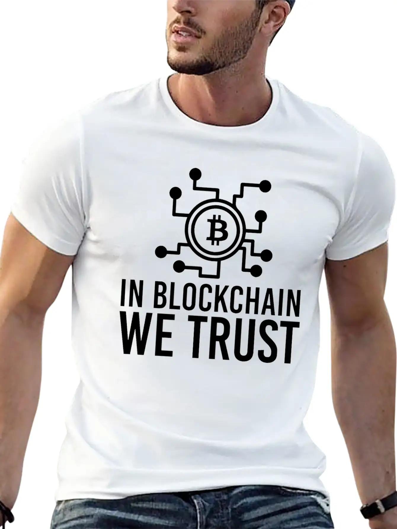 In Blockchain We Trust Bitcoin Funny Gift Idea Basic Graphic T-Shirt – Daily Comfort In Soft Cotton
