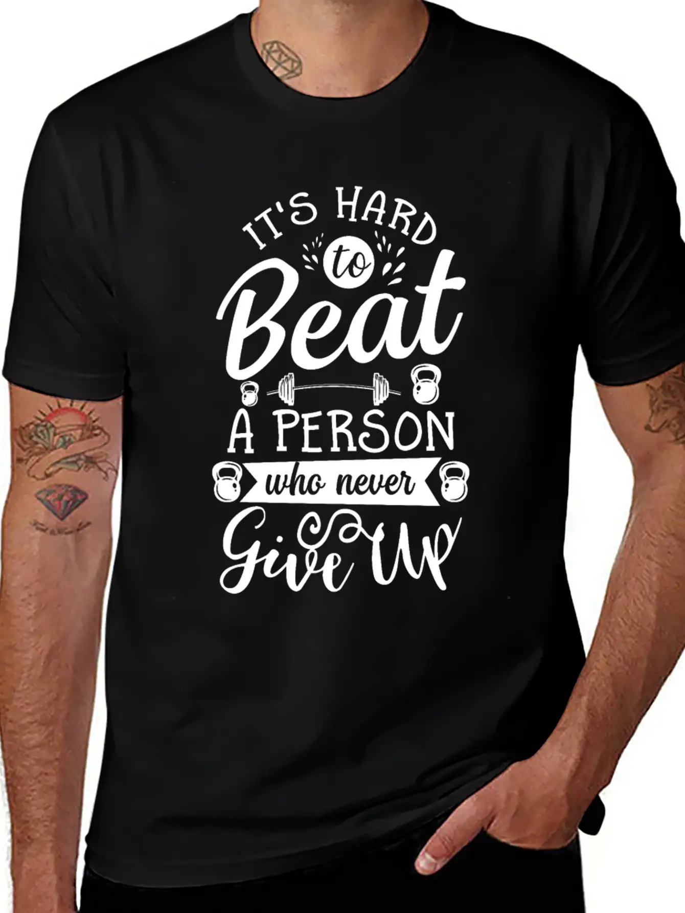 IT's Hard To Beat Person Never Give Up Basic Graphic T-Shirt – Daily Comfort In Soft Cotton