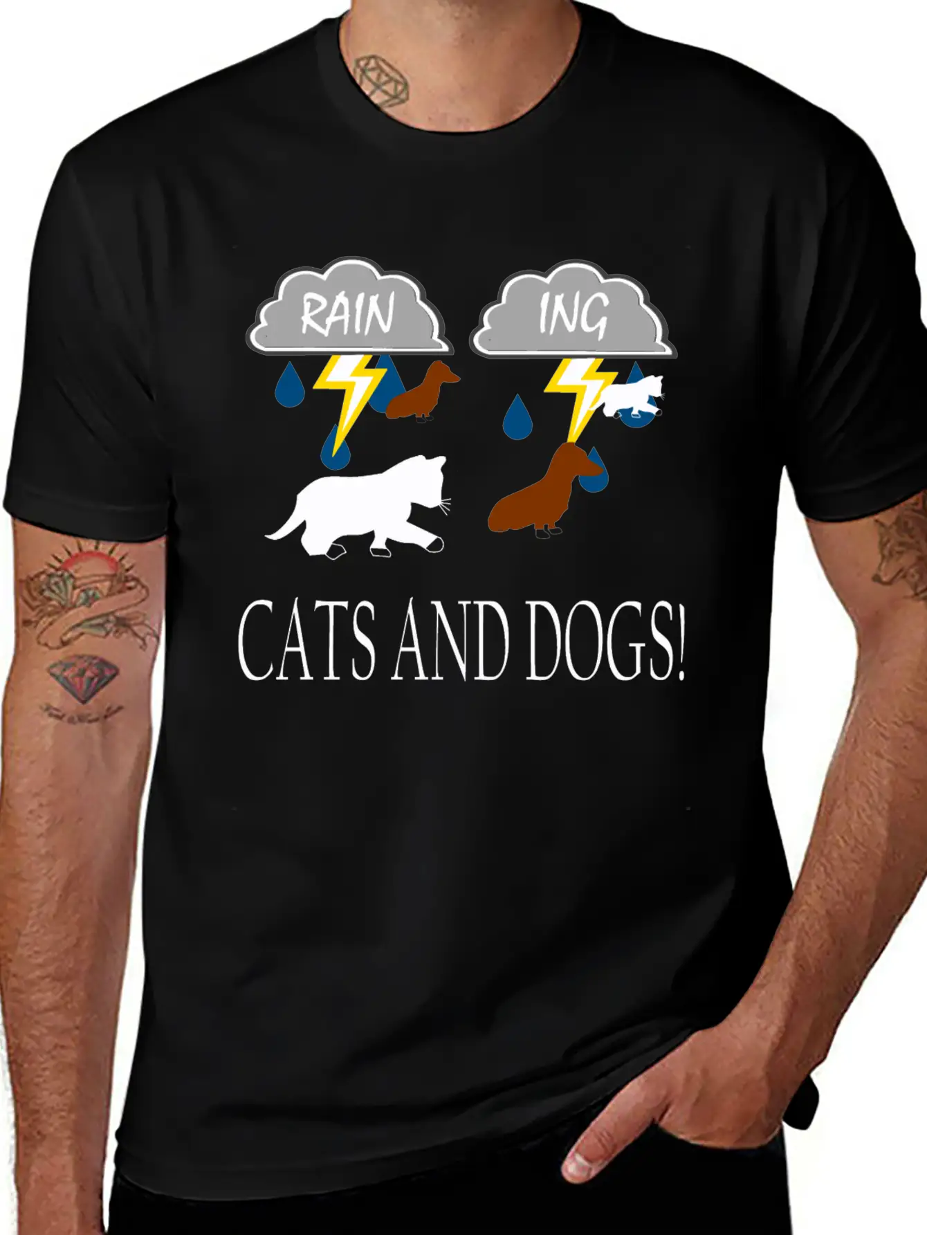 It´s Raining Cats And Dogs Simple Everyday Graphic Tee – Lightweight Summer Wear
