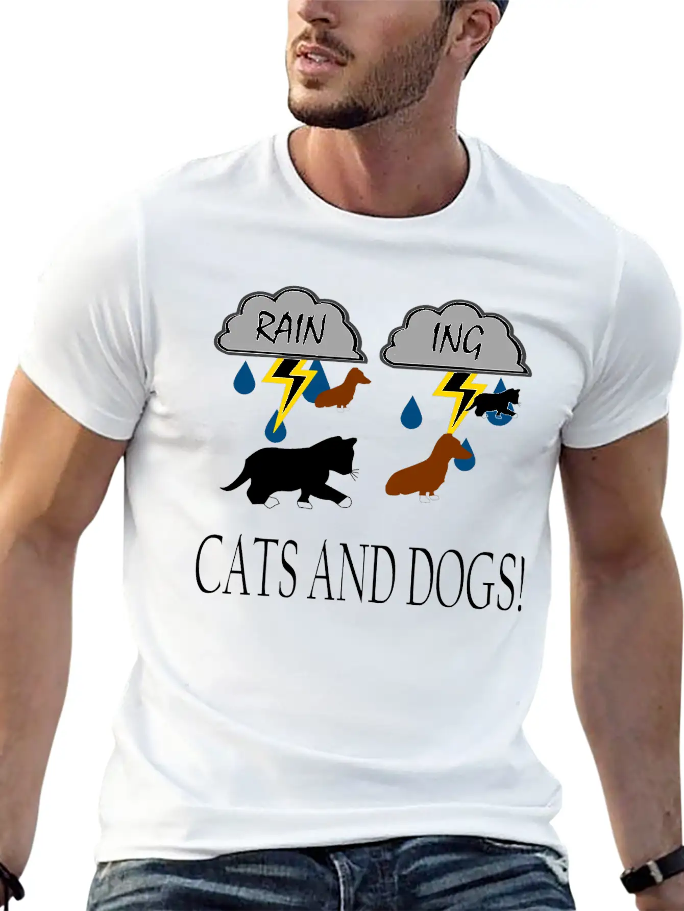 It´s Raining Cats And Dogs Simple Everyday Graphic Tee – Lightweight Summer Wear