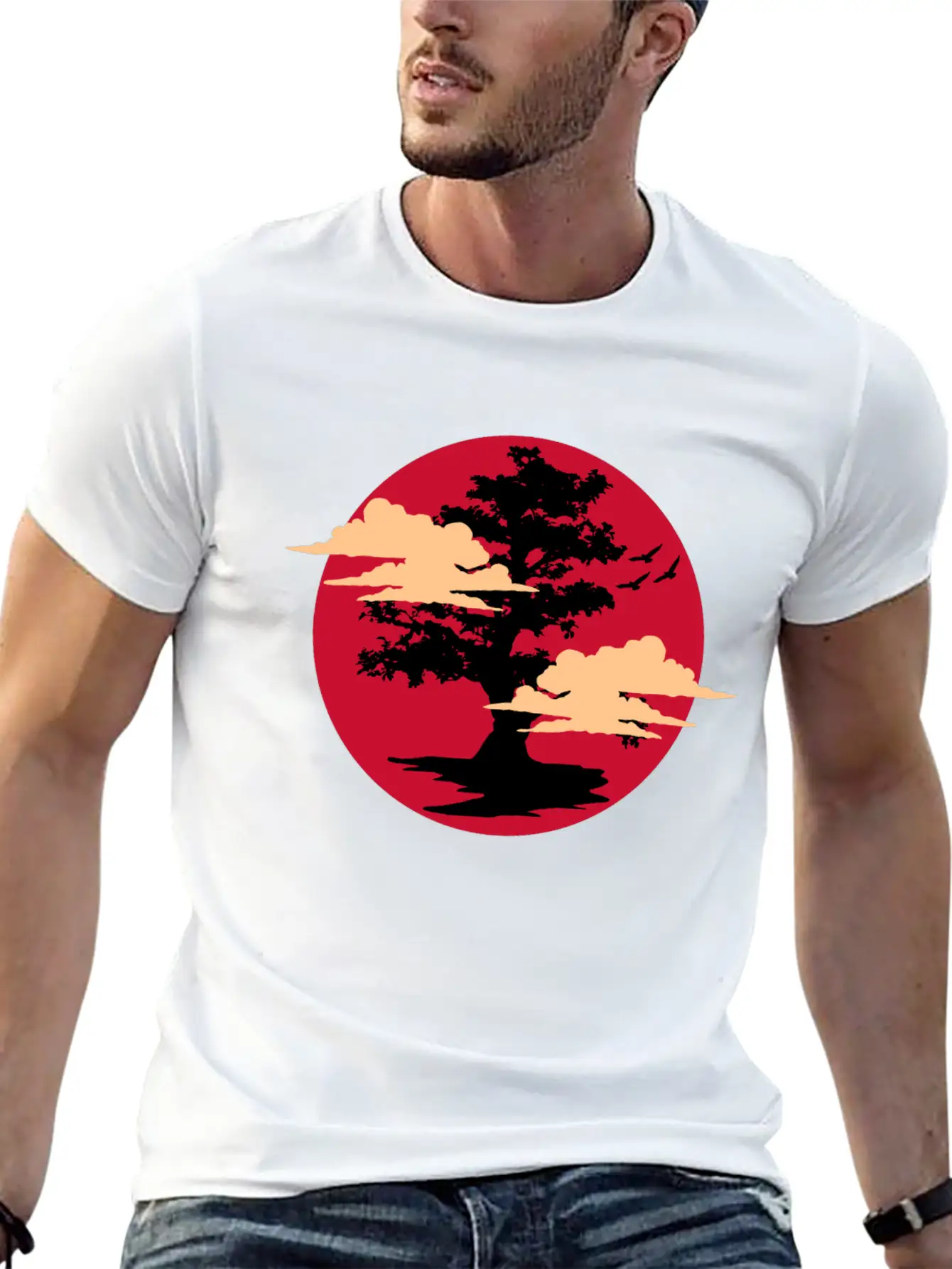 Japanese Bonsai Tree And Cloud Stylish Everyday T-Shirt – Unisex Basic Cotton Tee