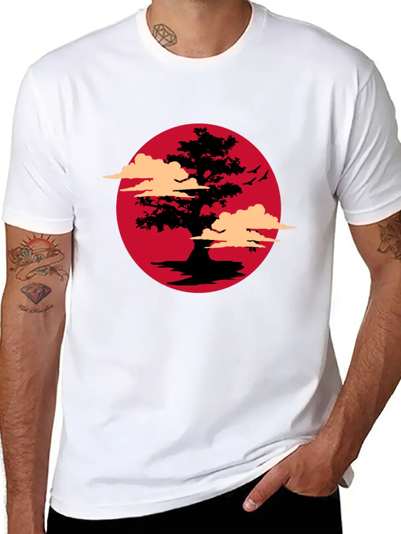 Japanese Bonsai Tree And Cloud Stylish Everyday T-Shirt – Unisex Basic Cotton Tee