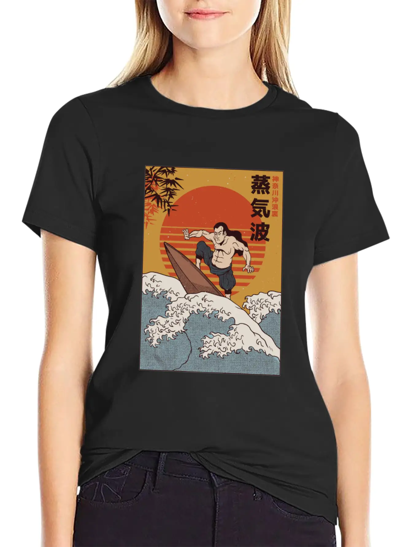 Japanese Samurai On A Surfboard Stylish Everyday T-Shirt – Unisex Basic Cotton Tee