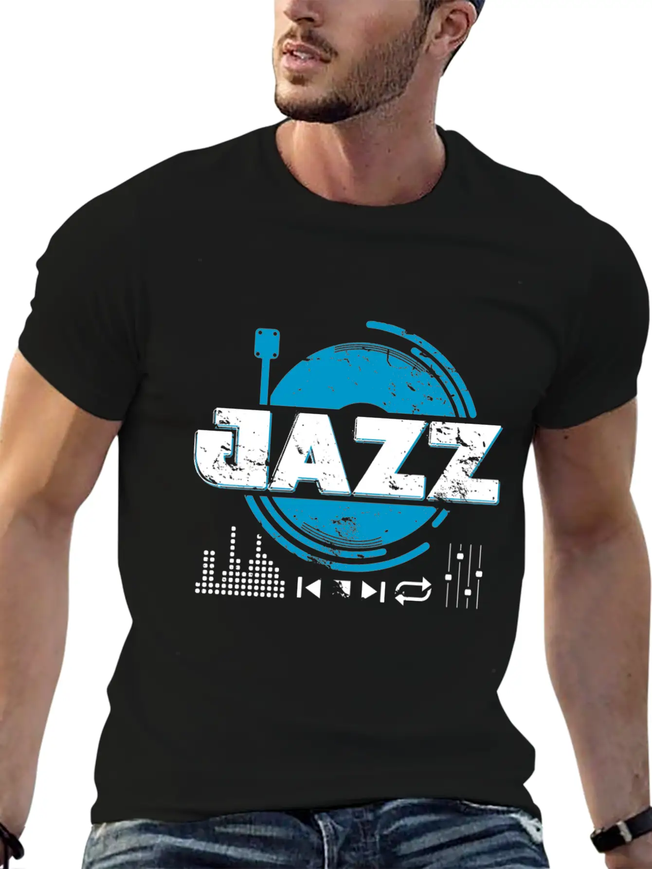 Jazz Turntable Birthday Gift Musician Simple Everyday Graphic Tee – Lightweight Summer Wear