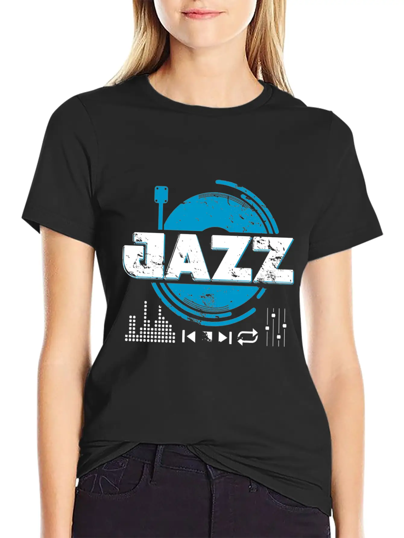 Jazz Turntable Birthday Gift Musician Simple Everyday Graphic Tee – Lightweight Summer Wear