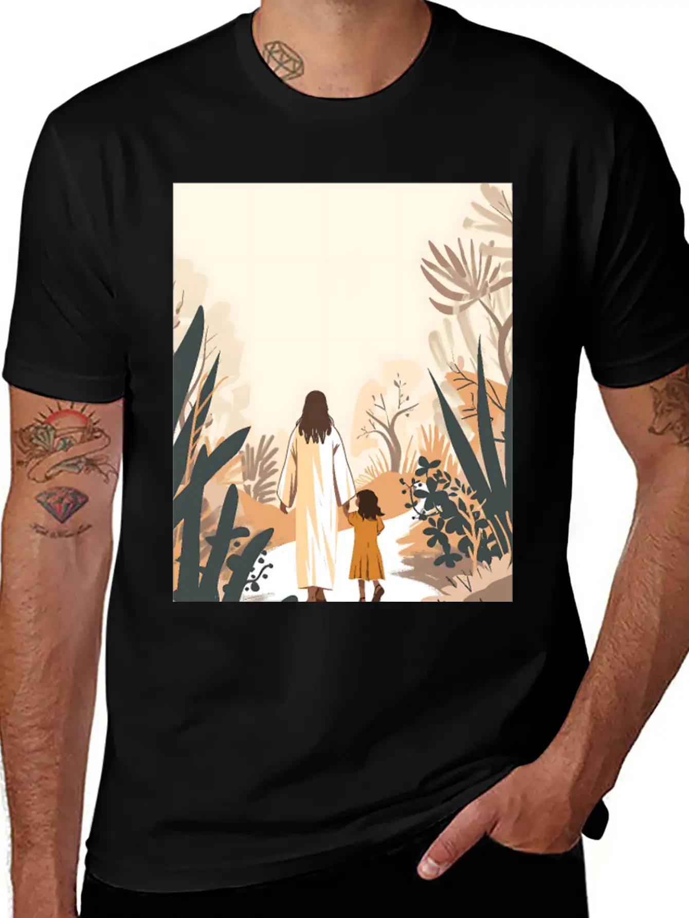Jesus Christ Walking With A Girl, Come Follow Me, Stylish Everyday T-Shirt – Unisex Basic Cotton Tee